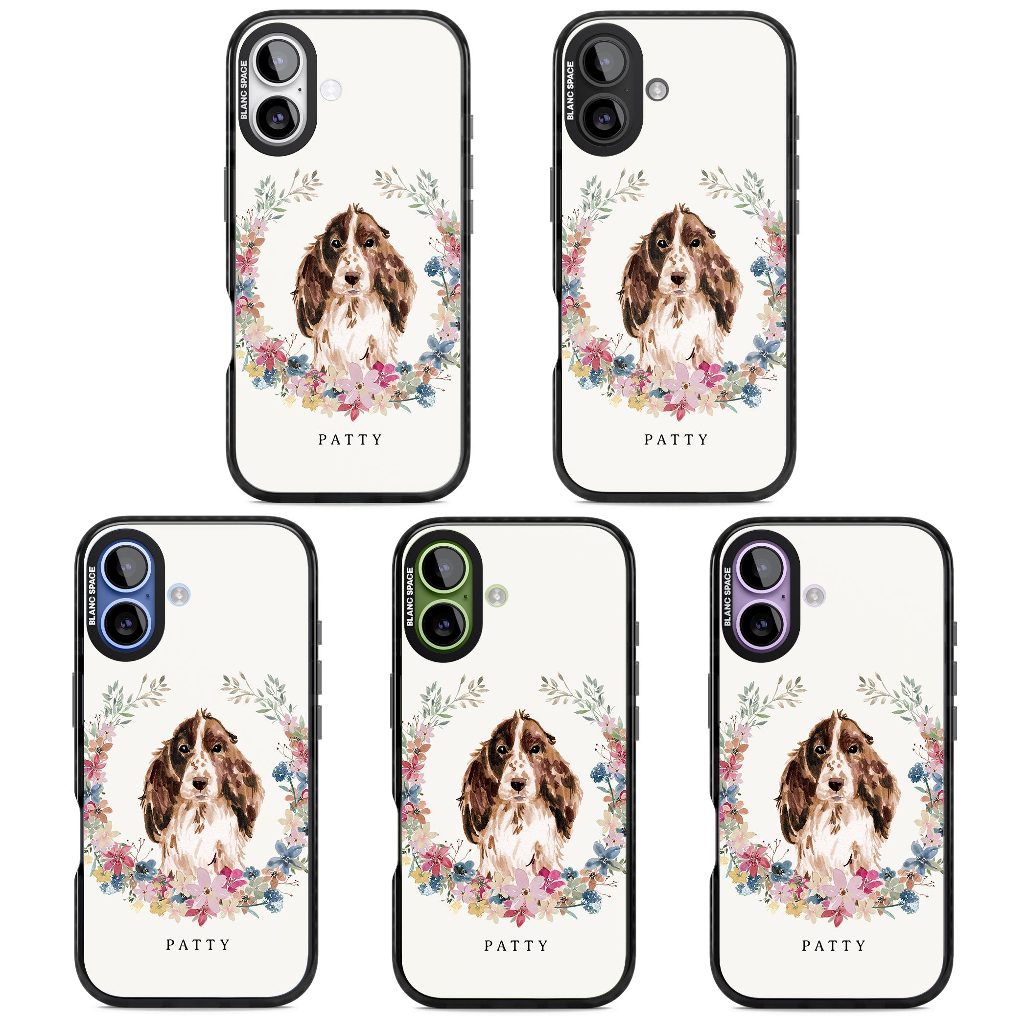 Personalised Cocker Spaniel Floral Portrait iPhone 17 Impact Black Phone Case APT Impact Protection
