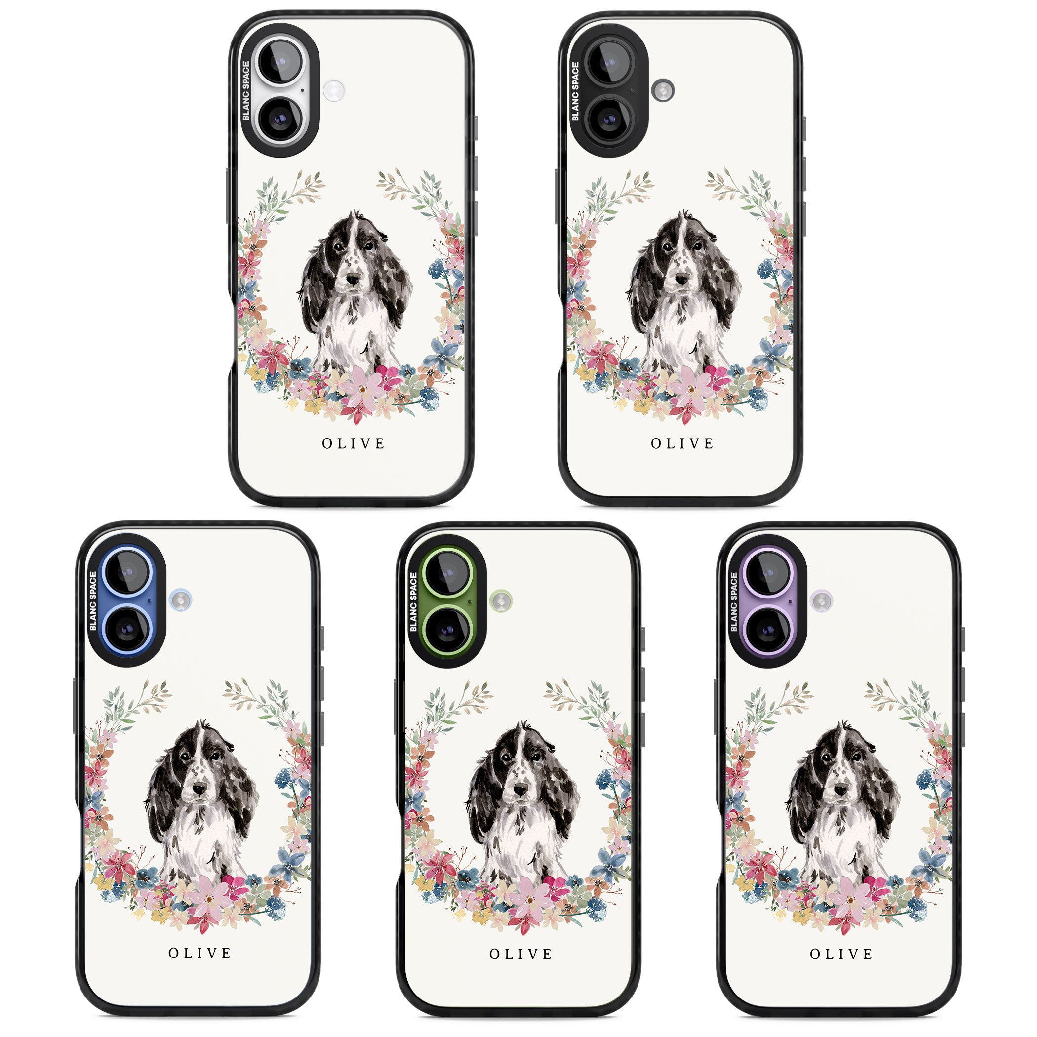 Personalised Black Cocker Spaniel Floral Portrait iPhone 17 Impact Black Phone Case APT Impact Protection