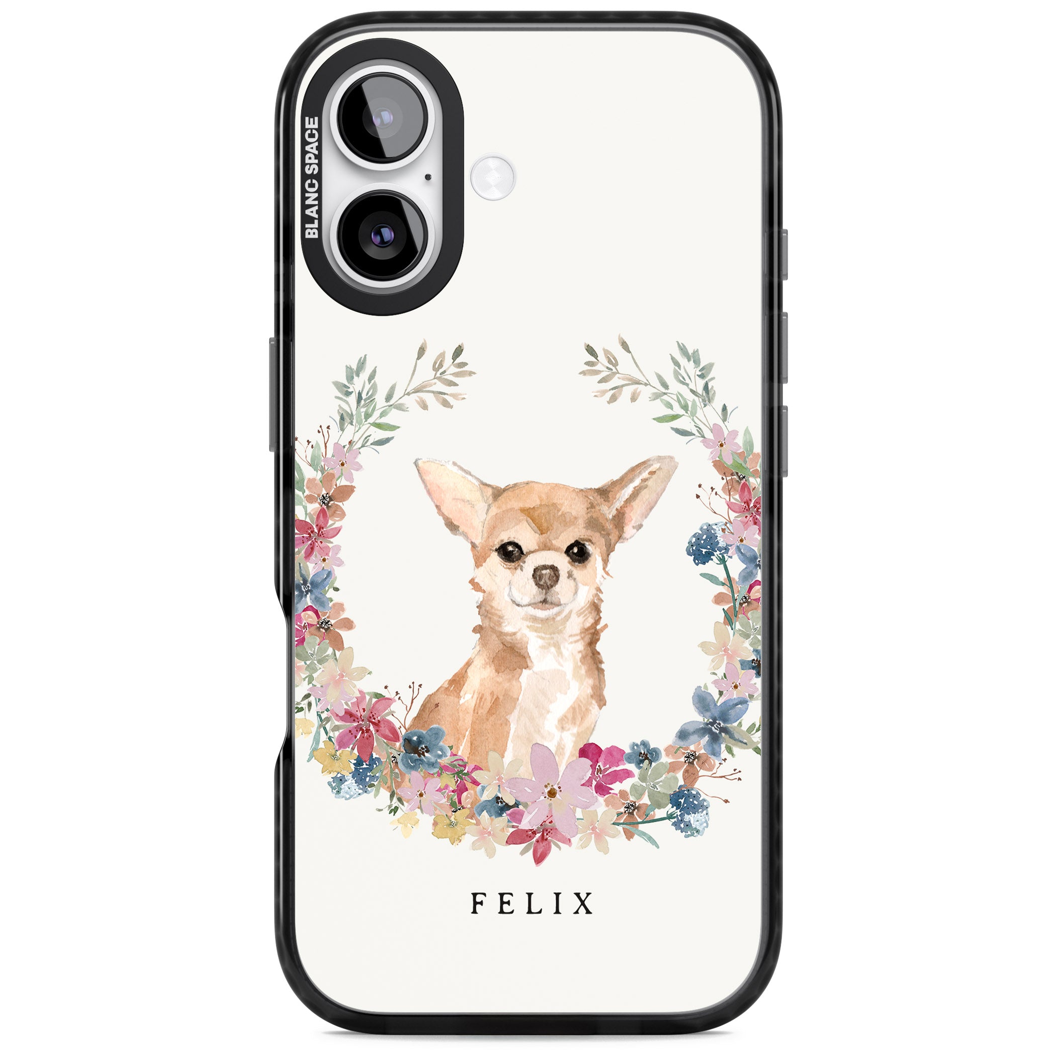 Personalised Chihuahua Floral Portrait iPhone 17 Impact Black Phone Case