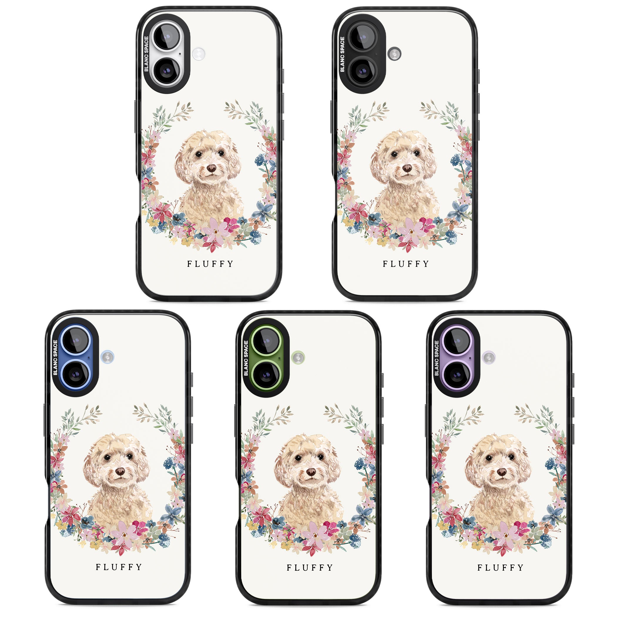 Personalised Champagne Cockapoo Floral Portrait iPhone 17 Impact Black Phone Case APT Impact Protection
