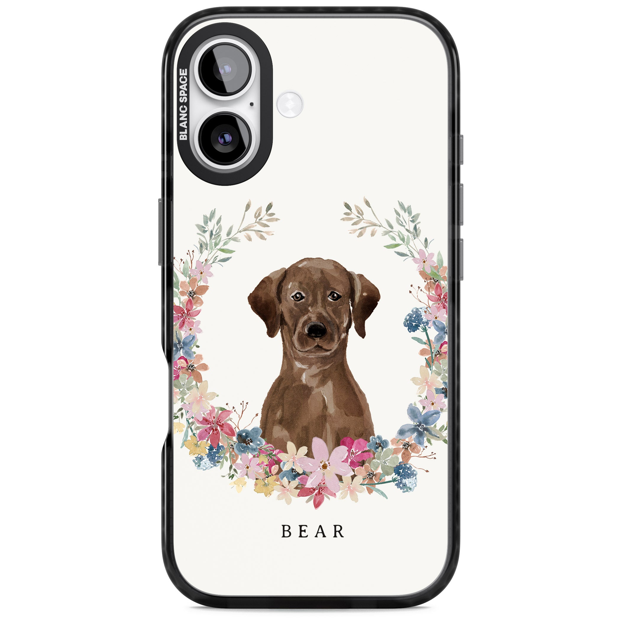 Personalised Chocolate Labrador Floral Portrait iPhone 17 Impact Black Phone Case