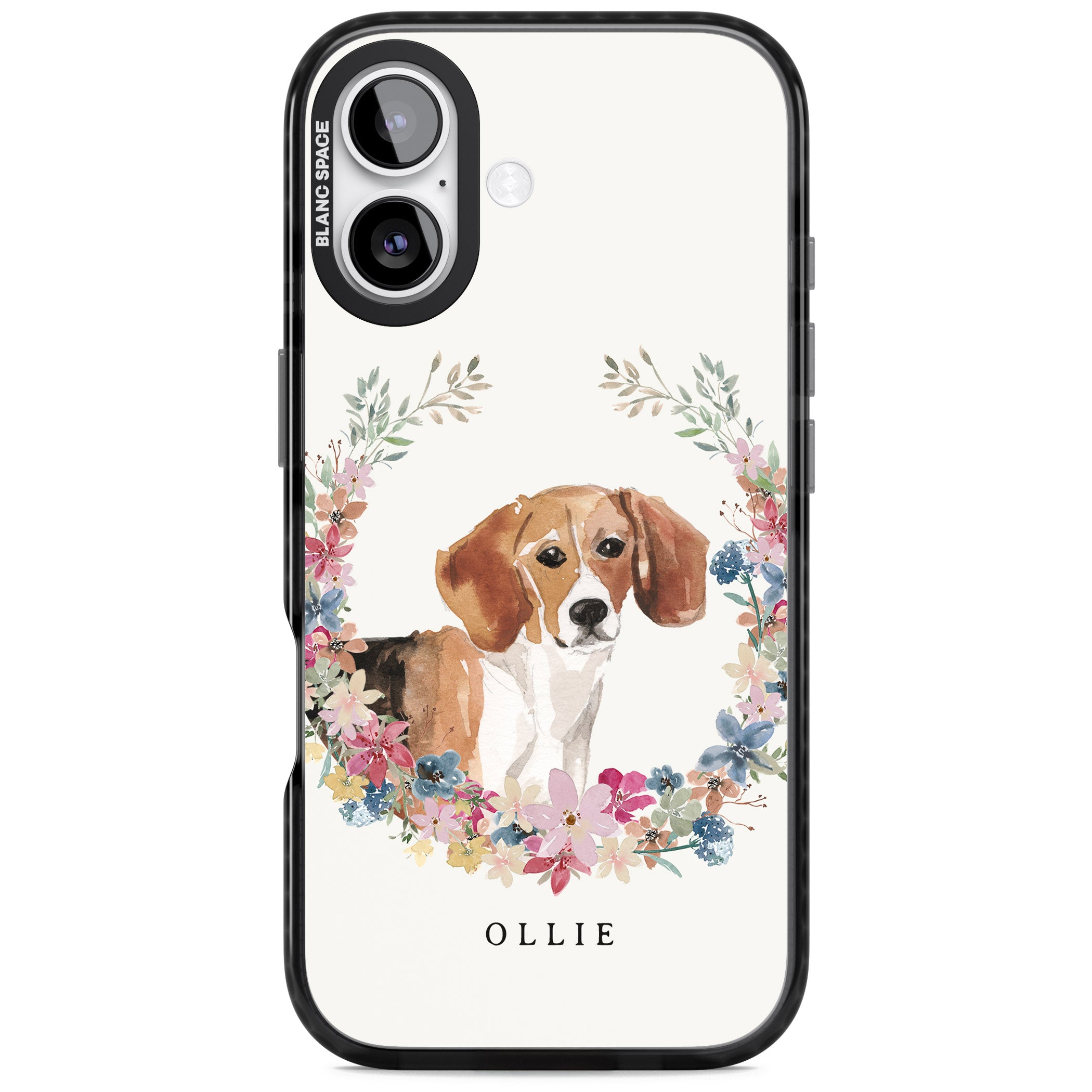 Personalised Beagle Floral Portrait iPhone 17 Impact Black Phone Case