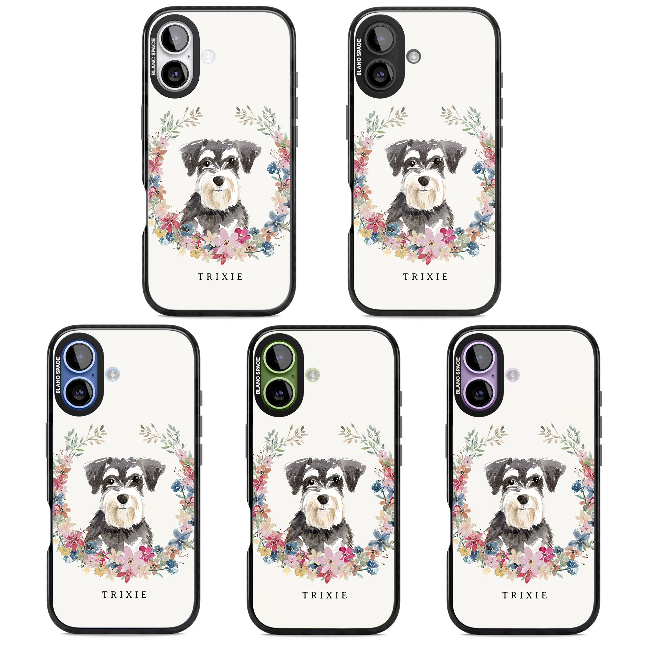 Personalised Watercolor Schnauzer Floral Portrait iPhone 17 Impact Black Phone Case APT Impact Protection