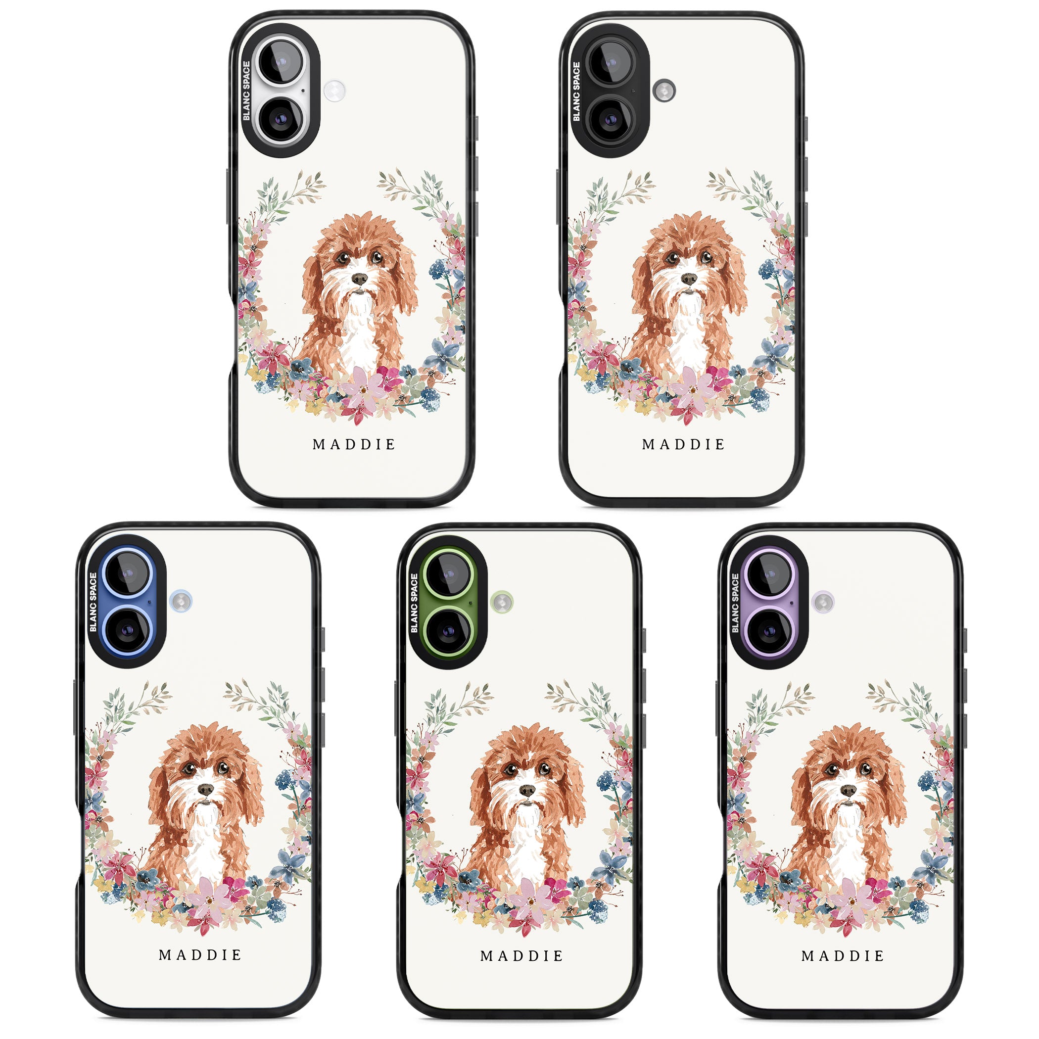 Personalised Cavapoo Floral Portrait iPhone 17 Impact Black Phone Case APT Impact Protection