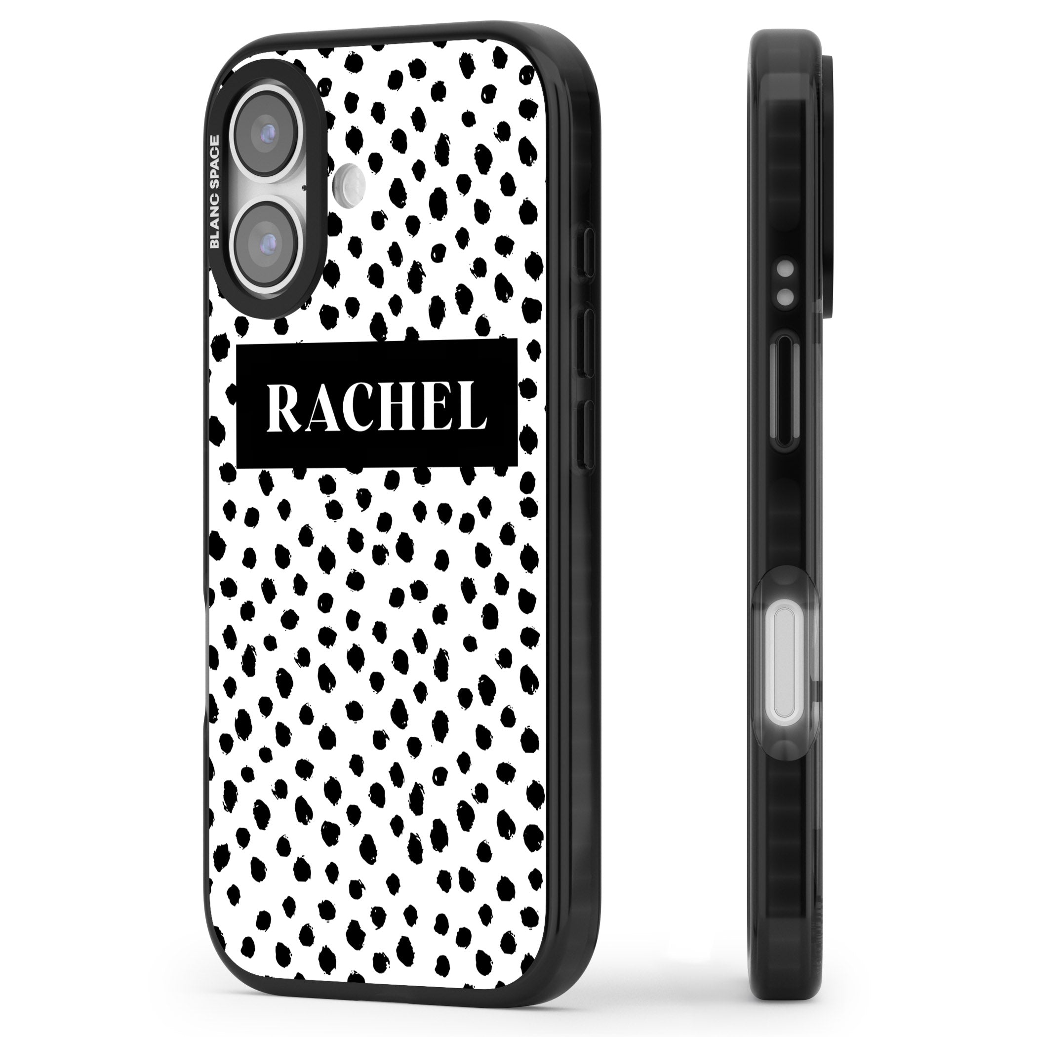 Personalised Black Dots iPhone 17 Impact Black Phone Case Side Profile