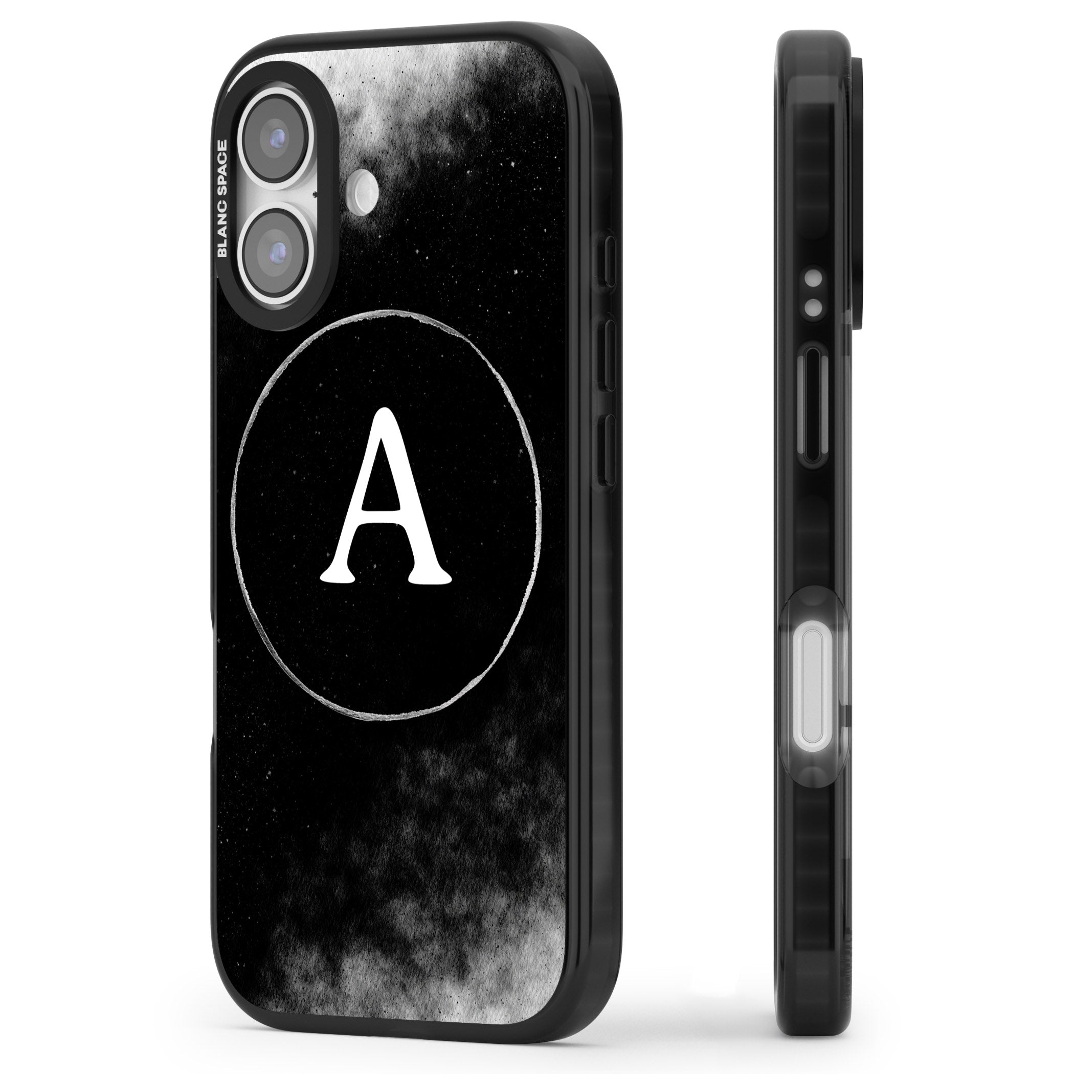 Personalised Monochrome Cosmic Monogram iPhone 17 Impact Black Phone Case Side Profile