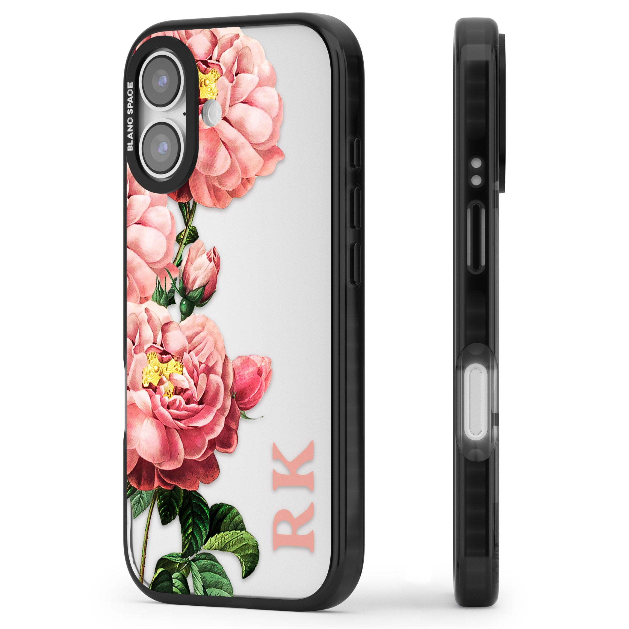 Personalised Vintage Floral Peonies iPhone 17 Impact Black Phone Case Side Profile