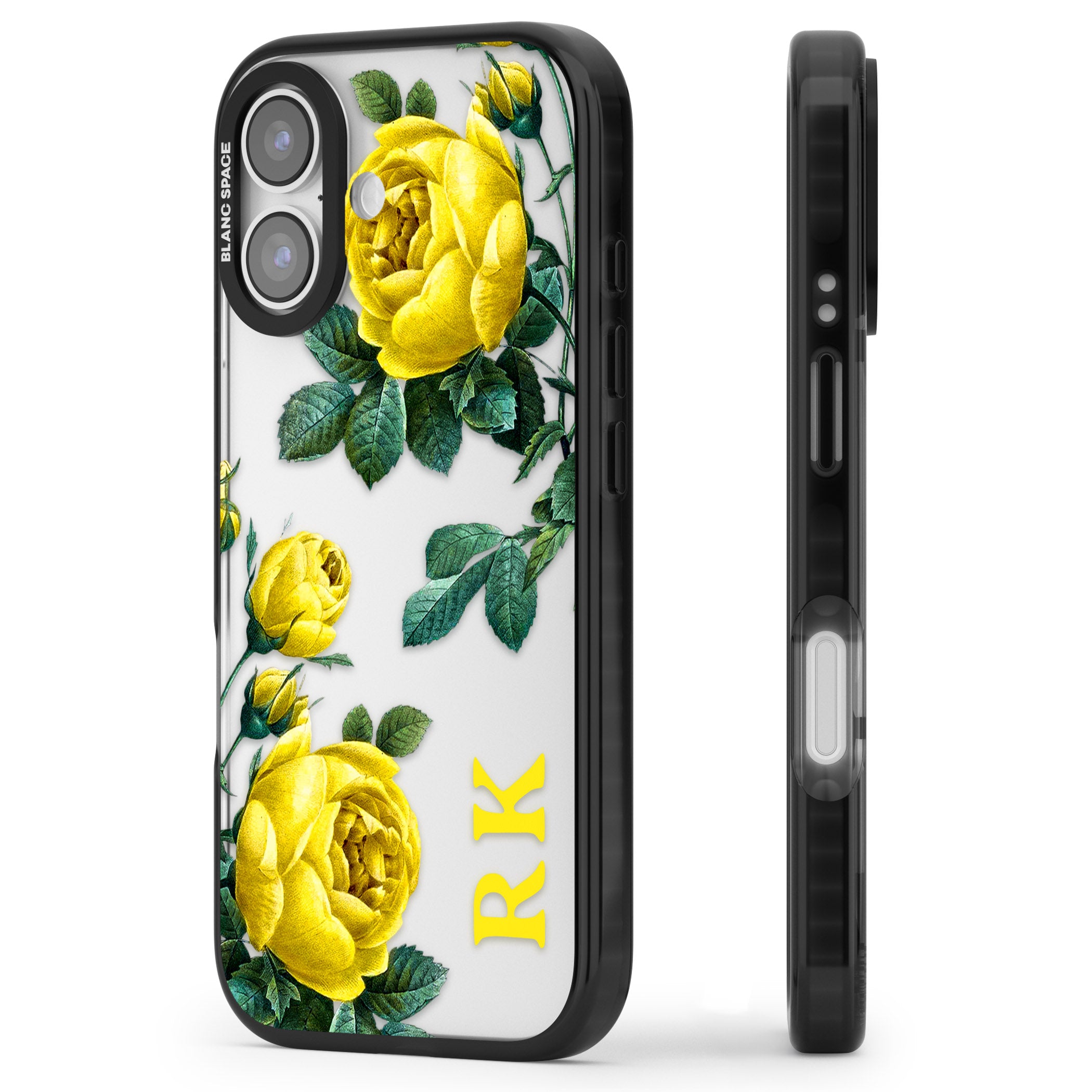 Personalised Vintage Floral Yellow Roses iPhone 17 Impact Black Phone Case Side Profile