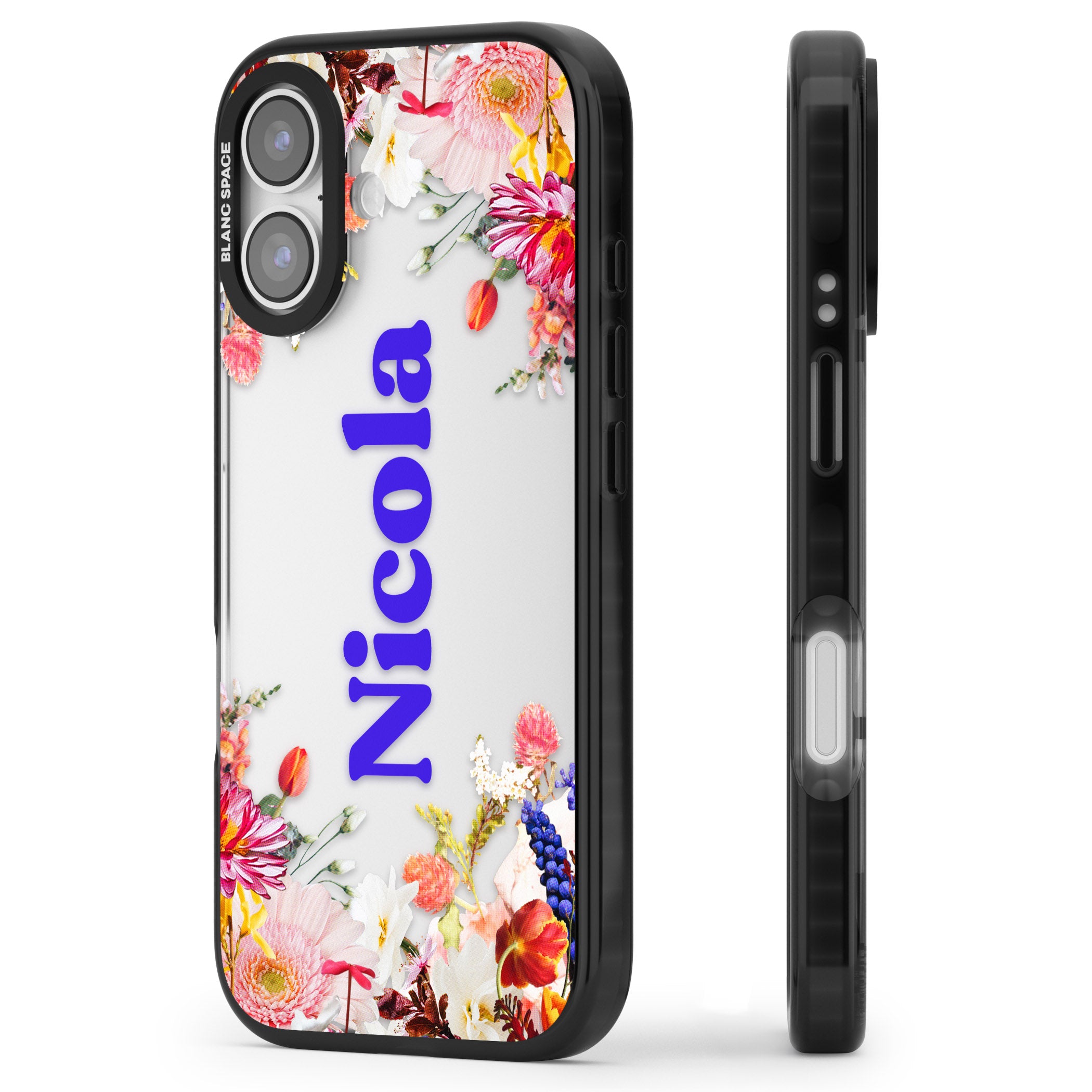 Personalised Floral Name iPhone 17 Impact Black Phone Case Side Profile