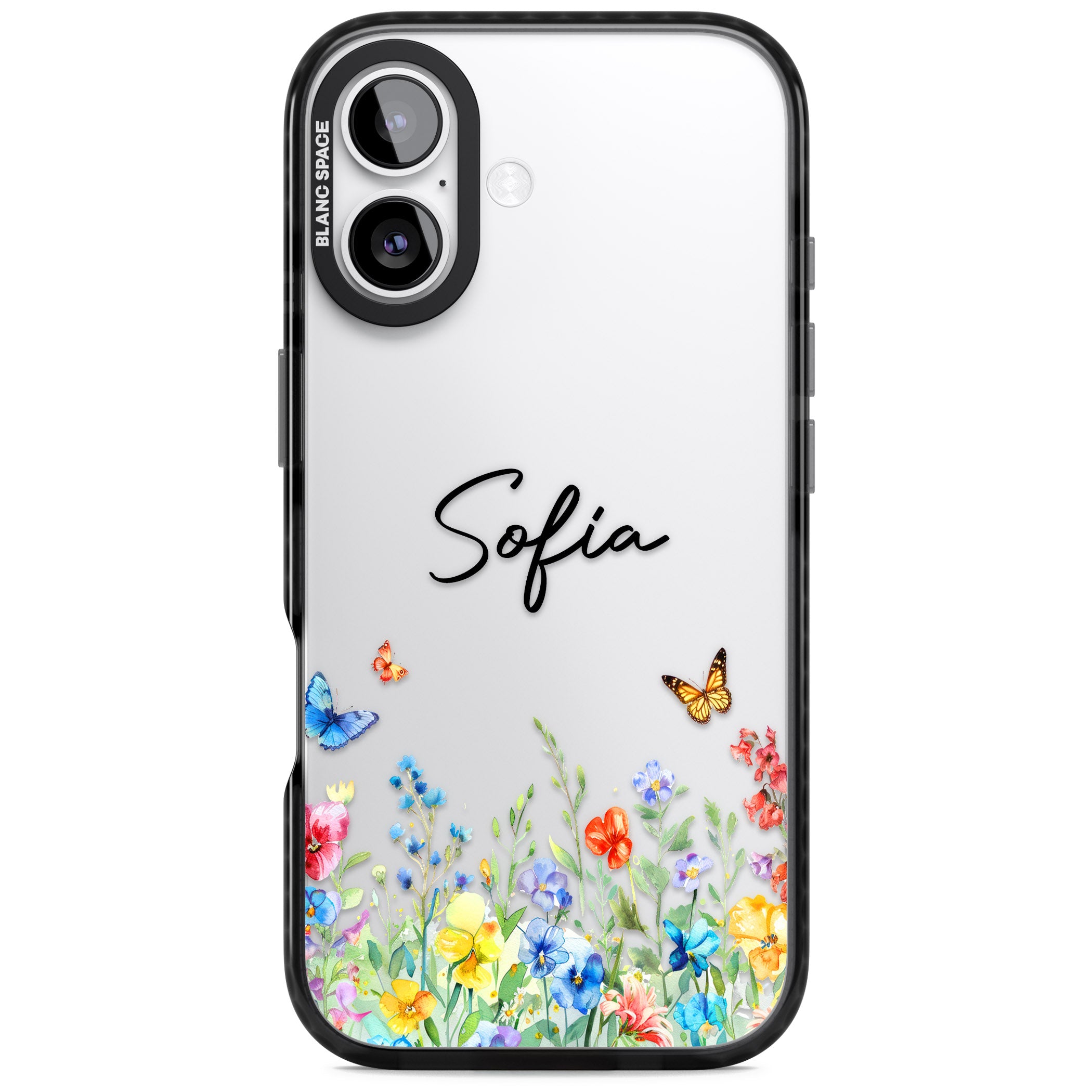 Personalised Buterflies Wildflowers iPhone 17 Impact Black Phone Case