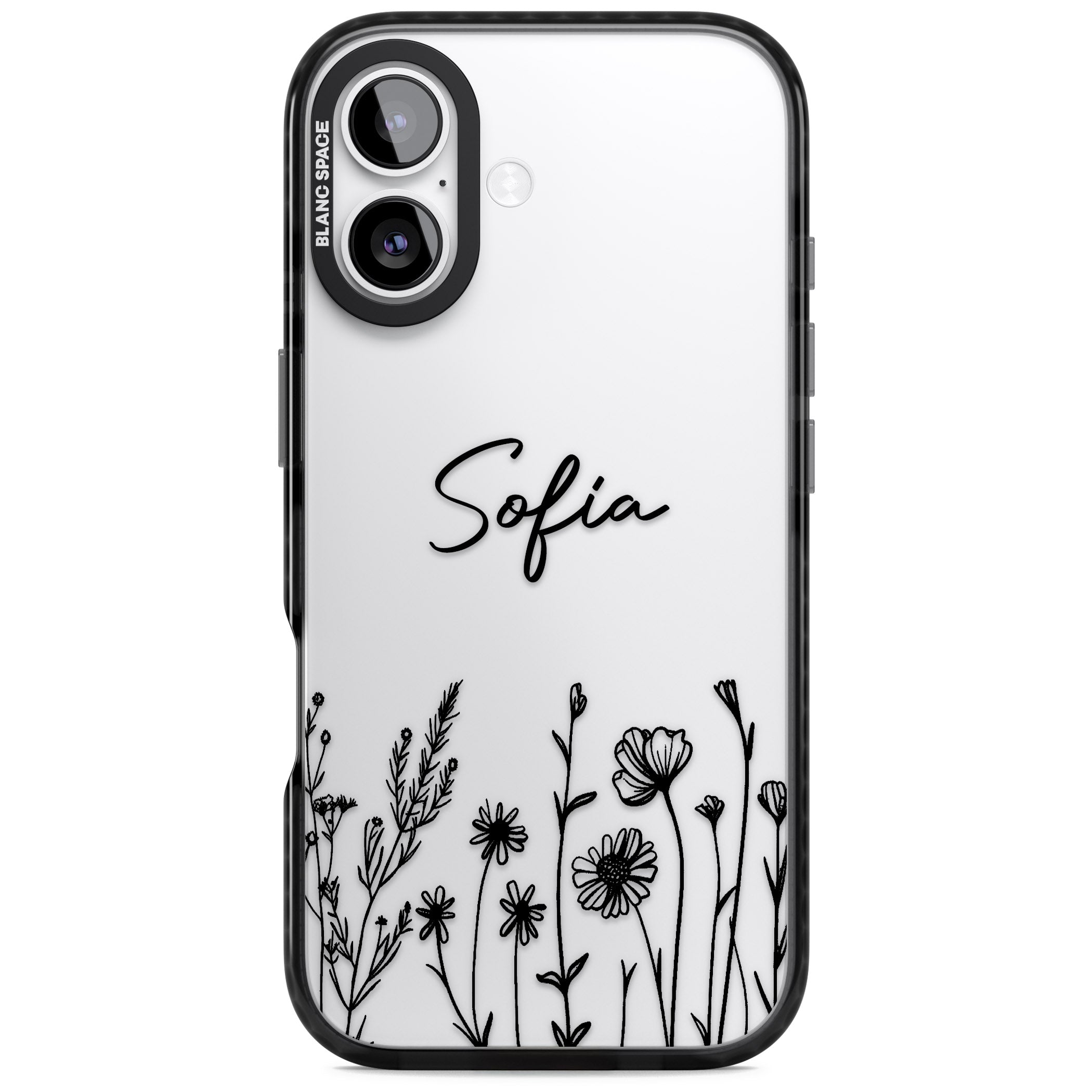 Personalised Black Wildflowers iPhone 17 Impact Black Phone Case