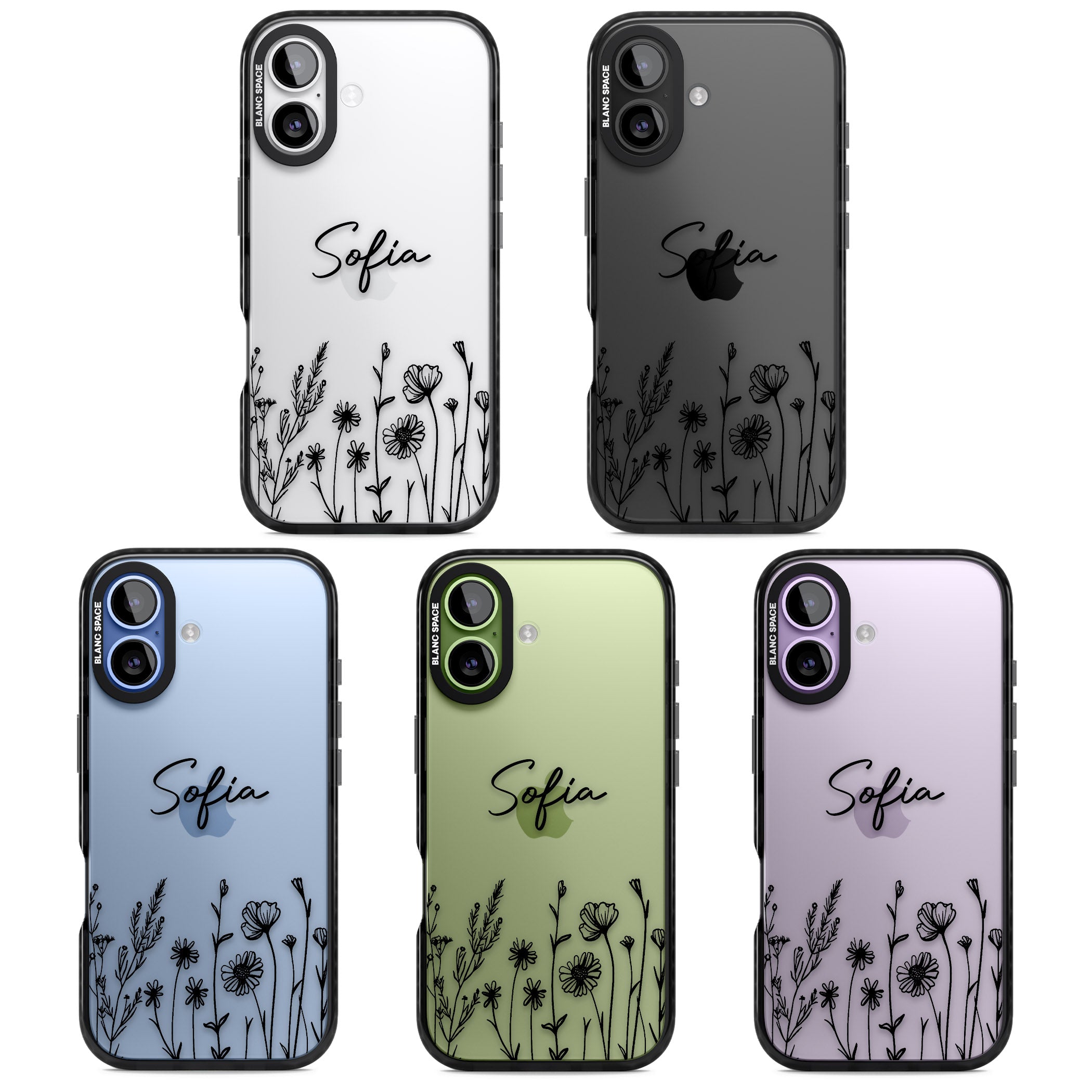 Personalised Black Wildflowers iPhone 17 Impact Black Phone Case APT Impact Protection