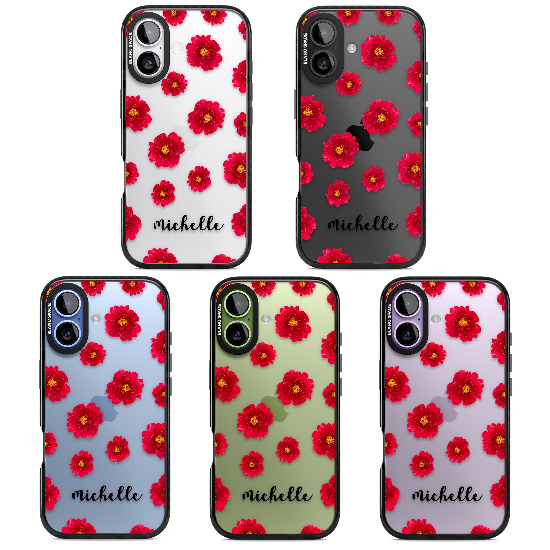 Personalised Red Peonies & Cursive iPhone 17 Impact Black Phone Case APT Impact Protection