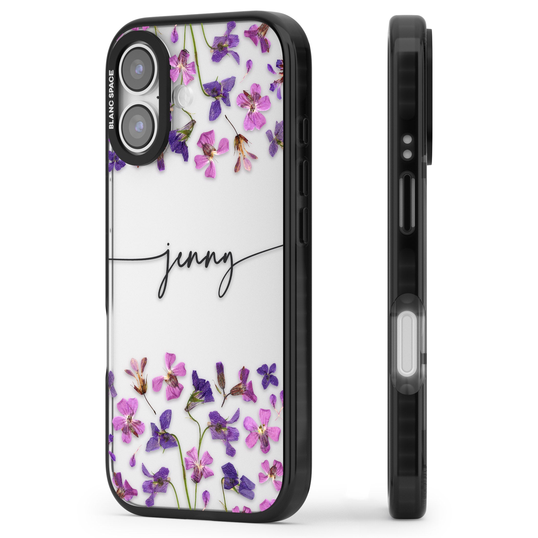 Personalised Purple Violets iPhone 17 Impact Black Phone Case Side Profile