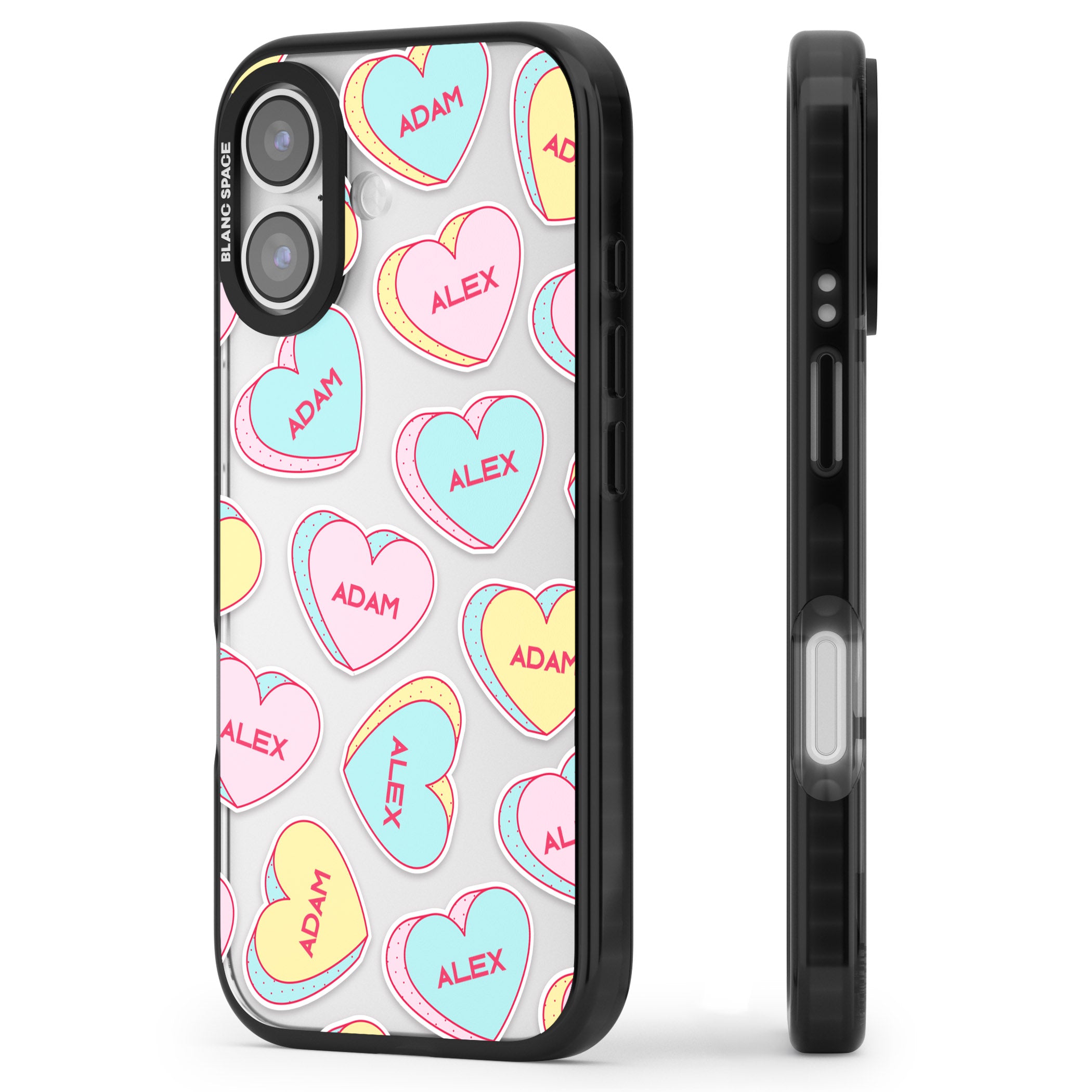 Personalised Love Hearts iPhone 17 Impact Black Phone Case Side Profile