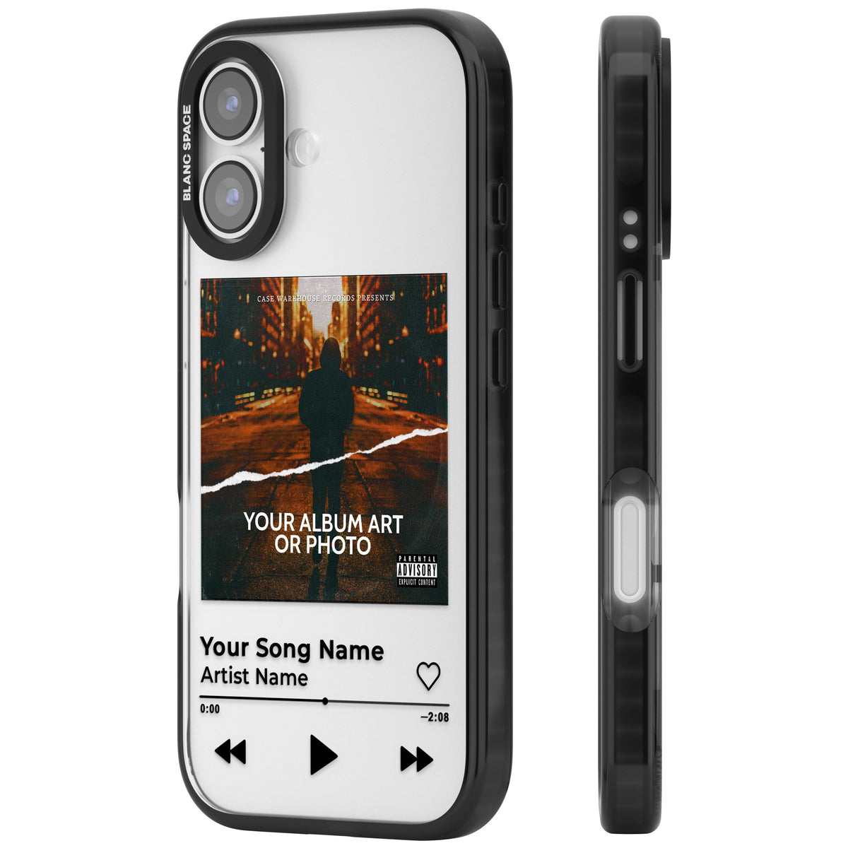 Personalised Music Player iPhone 16 / iPhone 16 Plus / iPhone 17 Impact Black Phone Case side