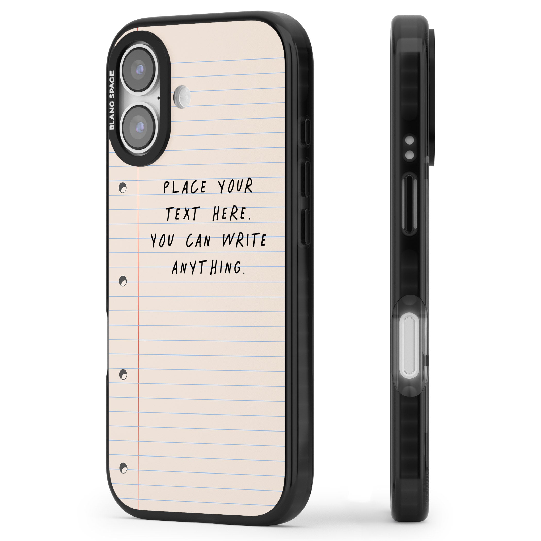 Personalised Lined Paper iPhone 17 Impact Black Phone Case Side Profile