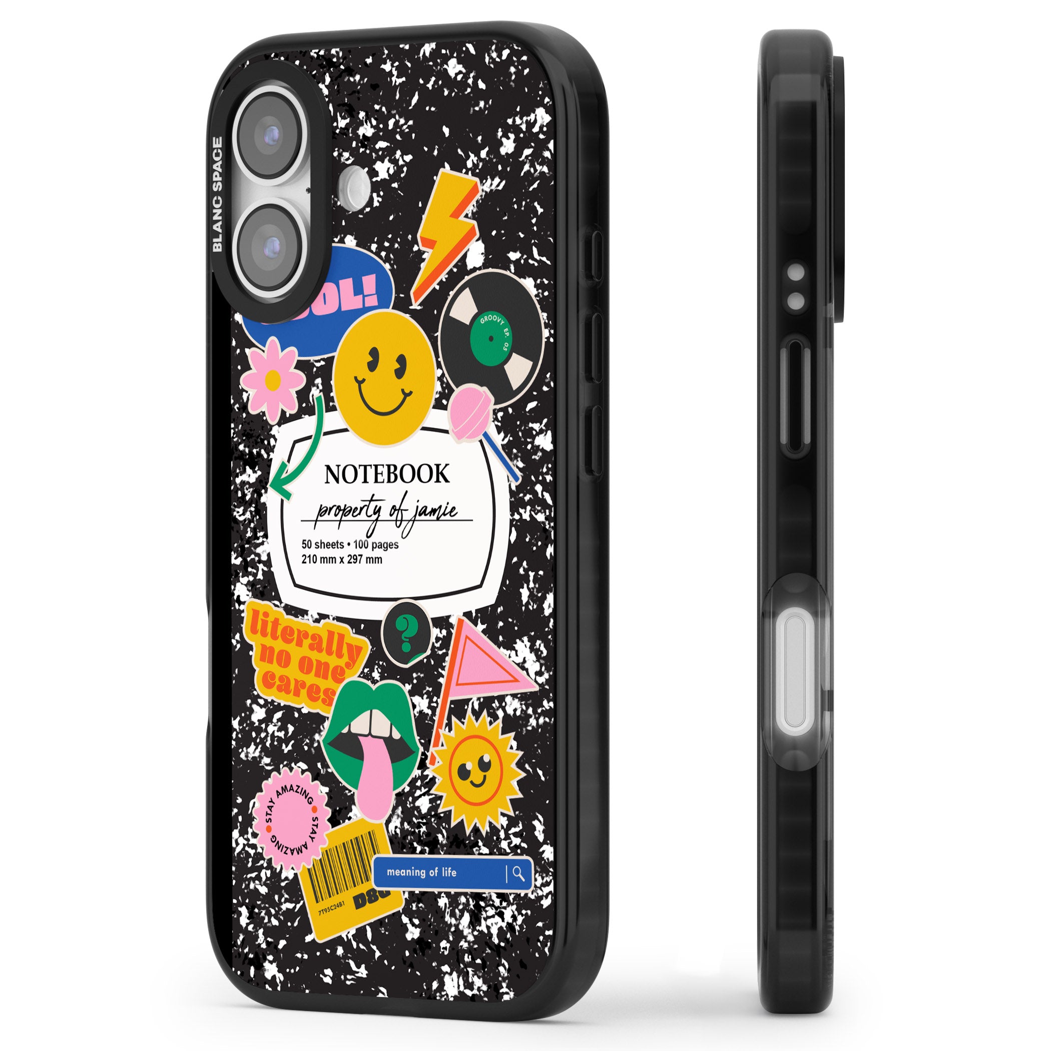 Personalised Quirky Notebook iPhone 17 Impact Black Phone Case Side Profile