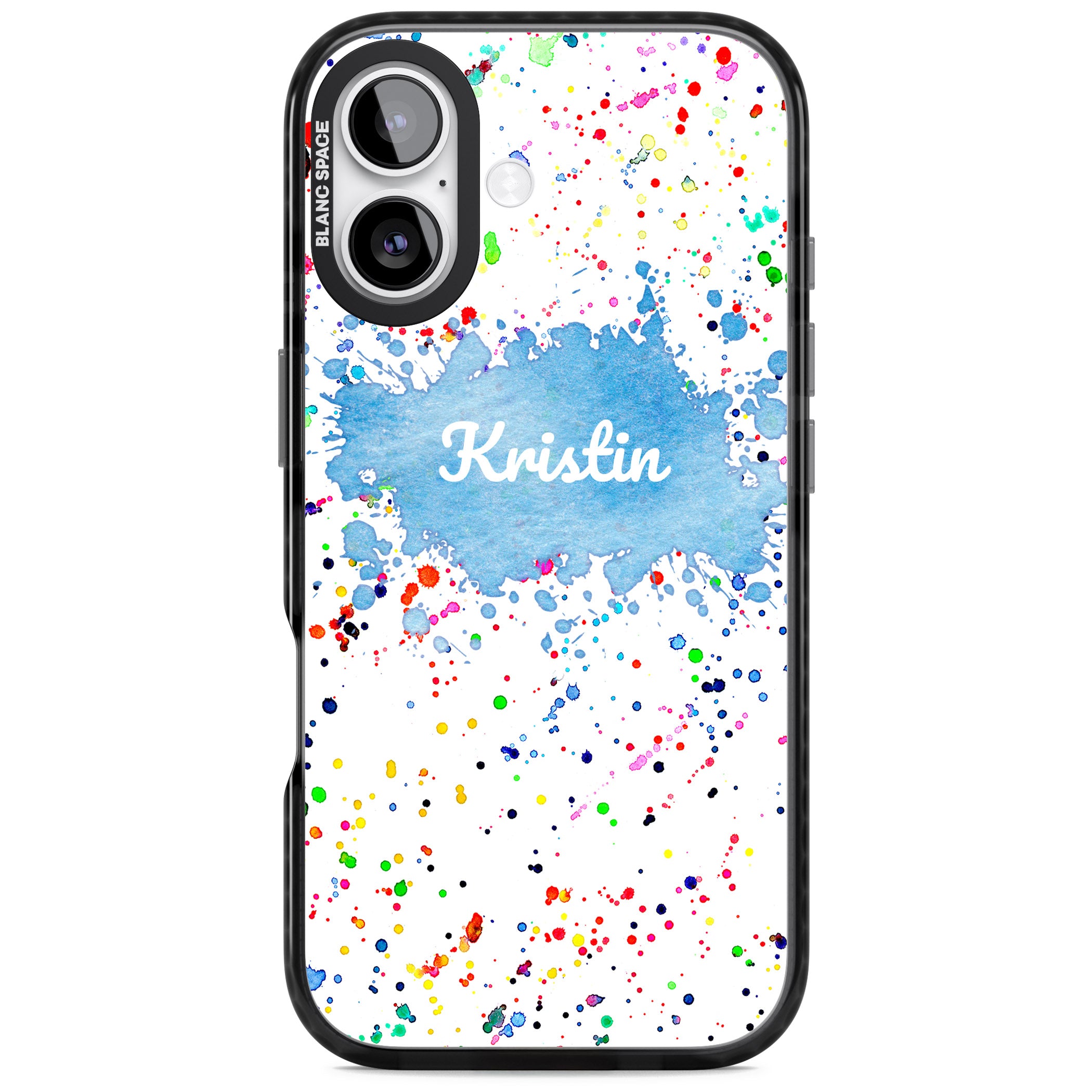 Personalised Rainbow Splatter Name iPhone 17 Impact Black Phone Case