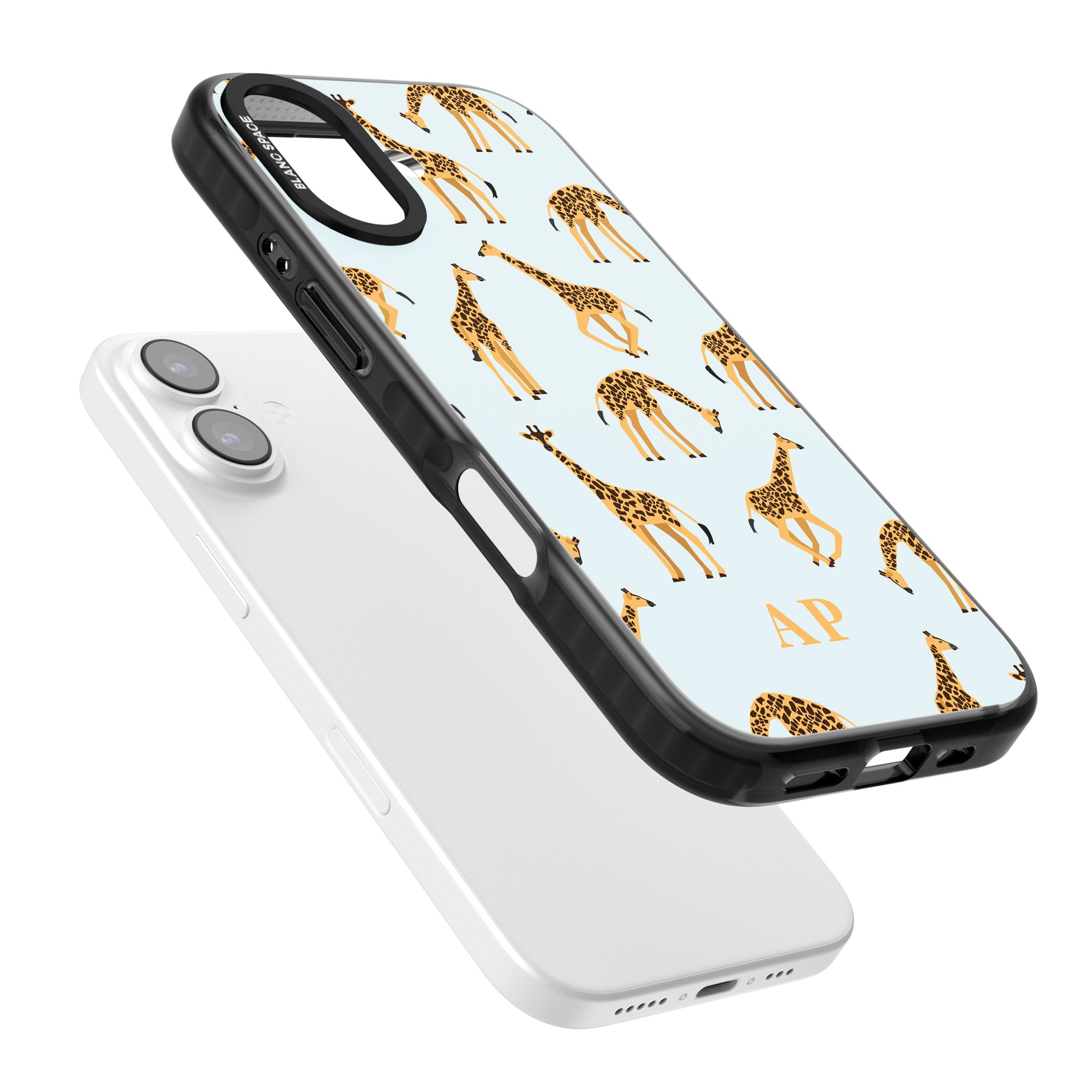 Personalised Safari Giraffe Pattern On Blue iPhone 17 Impact Black Phone Case Colours