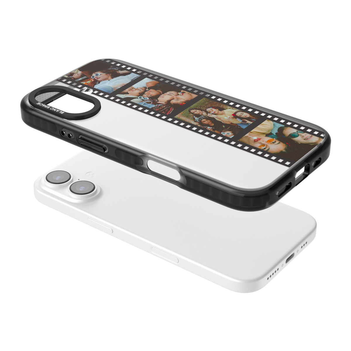 Personalised Photo Film Strip iPhone 16 / iPhone 16 Plus / iPhone 17 Impact Black Phone Case angled