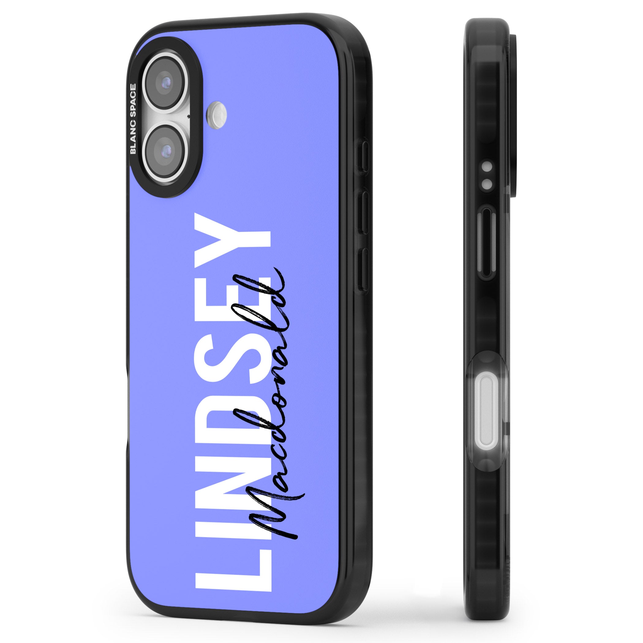 Personalised Bold Name: Purple iPhone 17 Impact Black Phone Case Side Profile