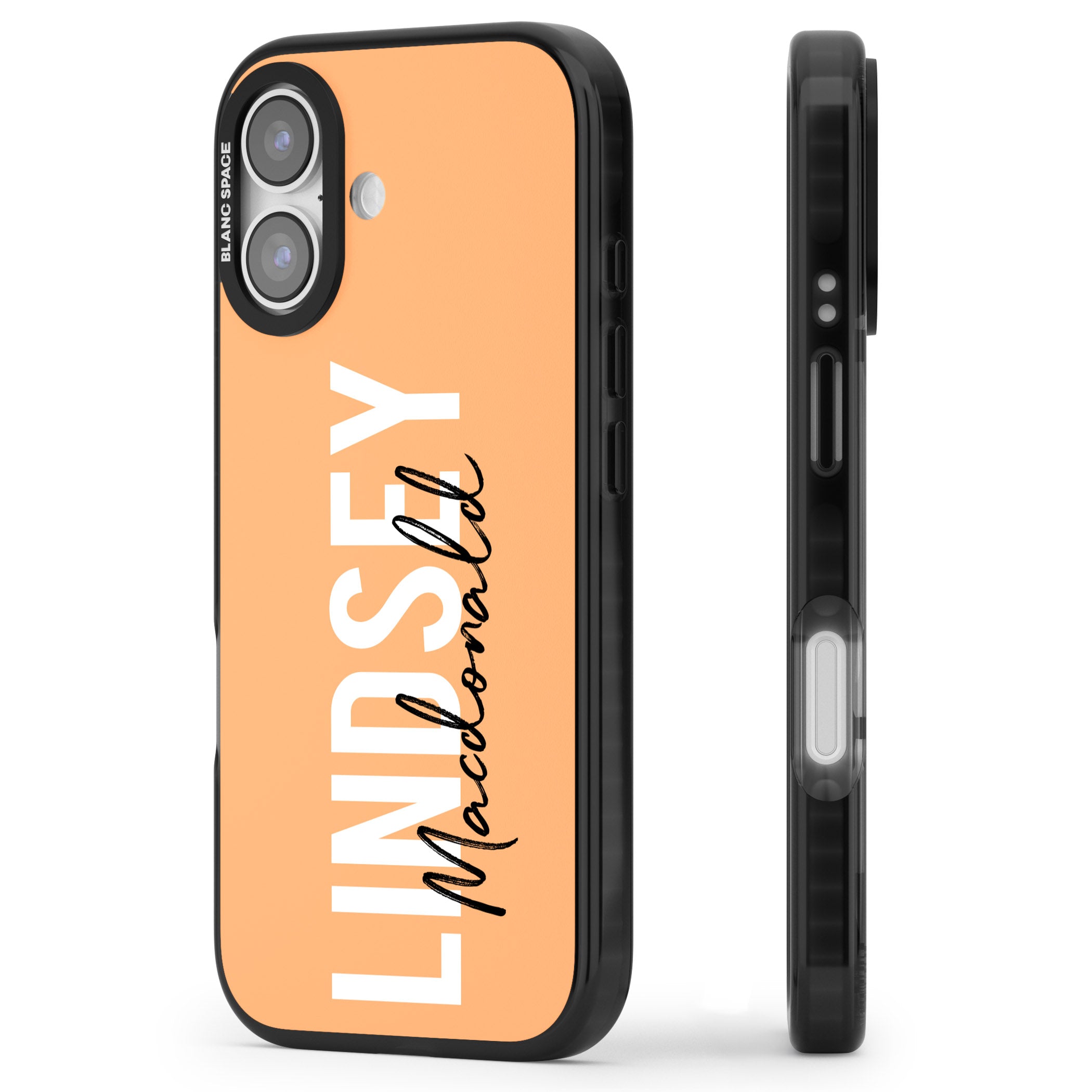Personalised Bold Name: Peach iPhone 17 Impact Black Phone Case Side Profile