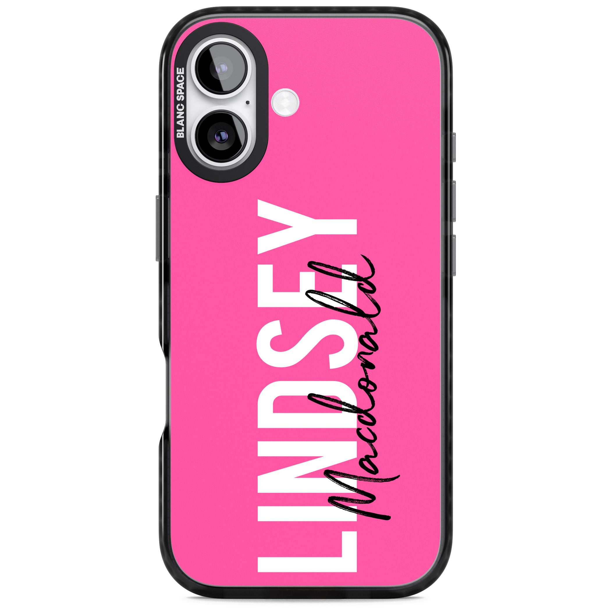 Personalised Bold Name: Pink iPhone 17 Impact Black Phone Case