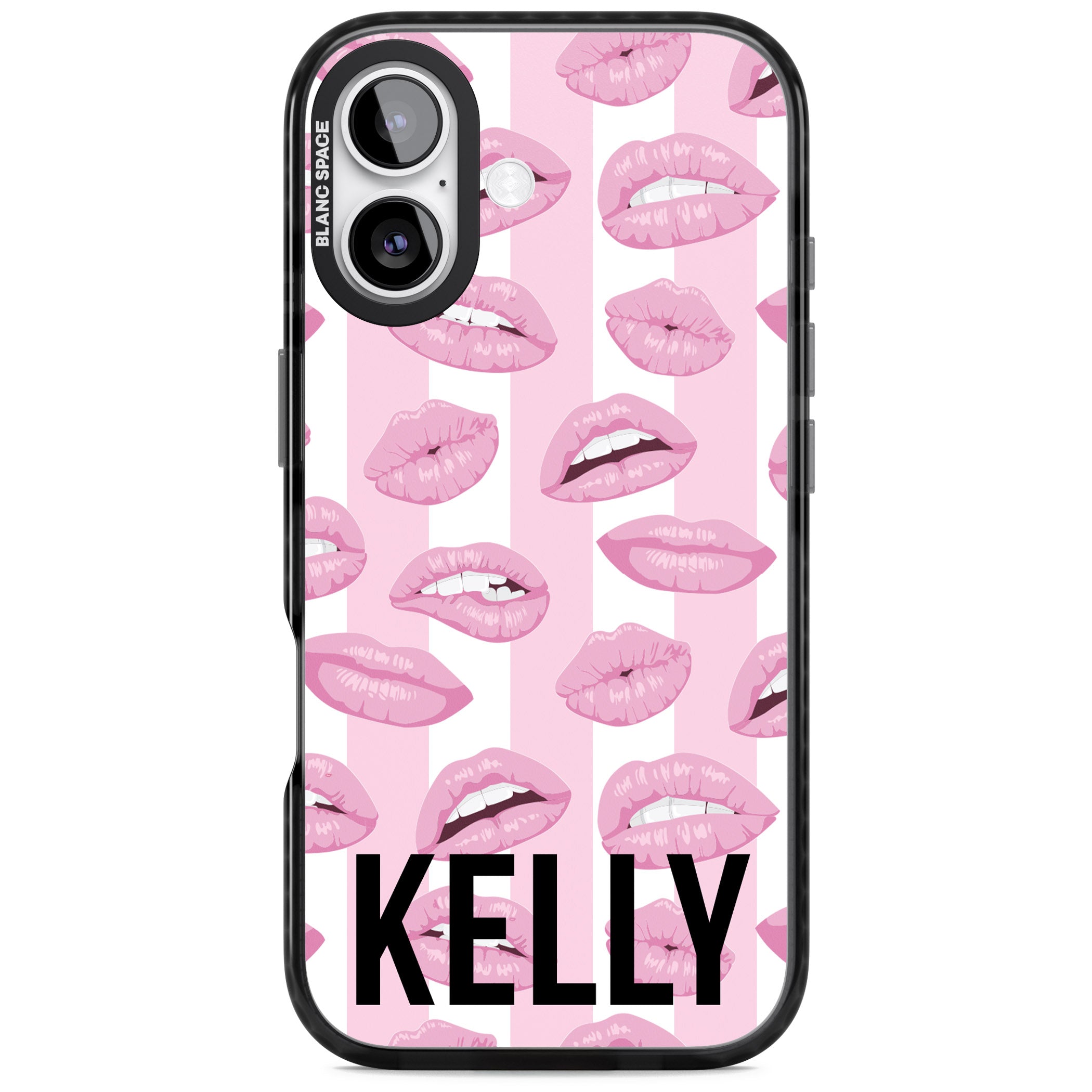 Personalised Pink Stripes & Lips iPhone 17 Impact Black Phone Case
