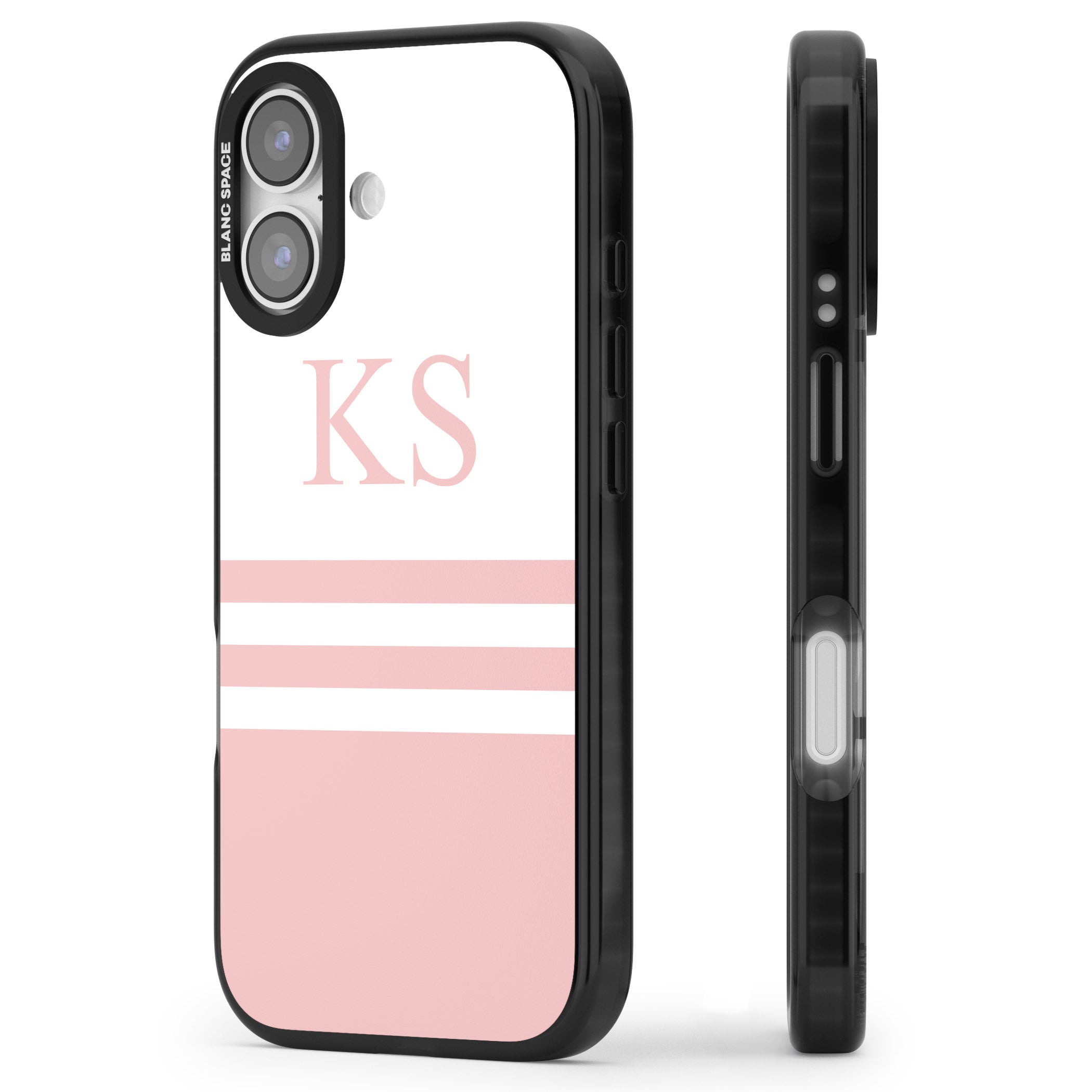 Personalised Pink Stripes & Initials iPhone 17 Impact Black Phone Case Side Profile