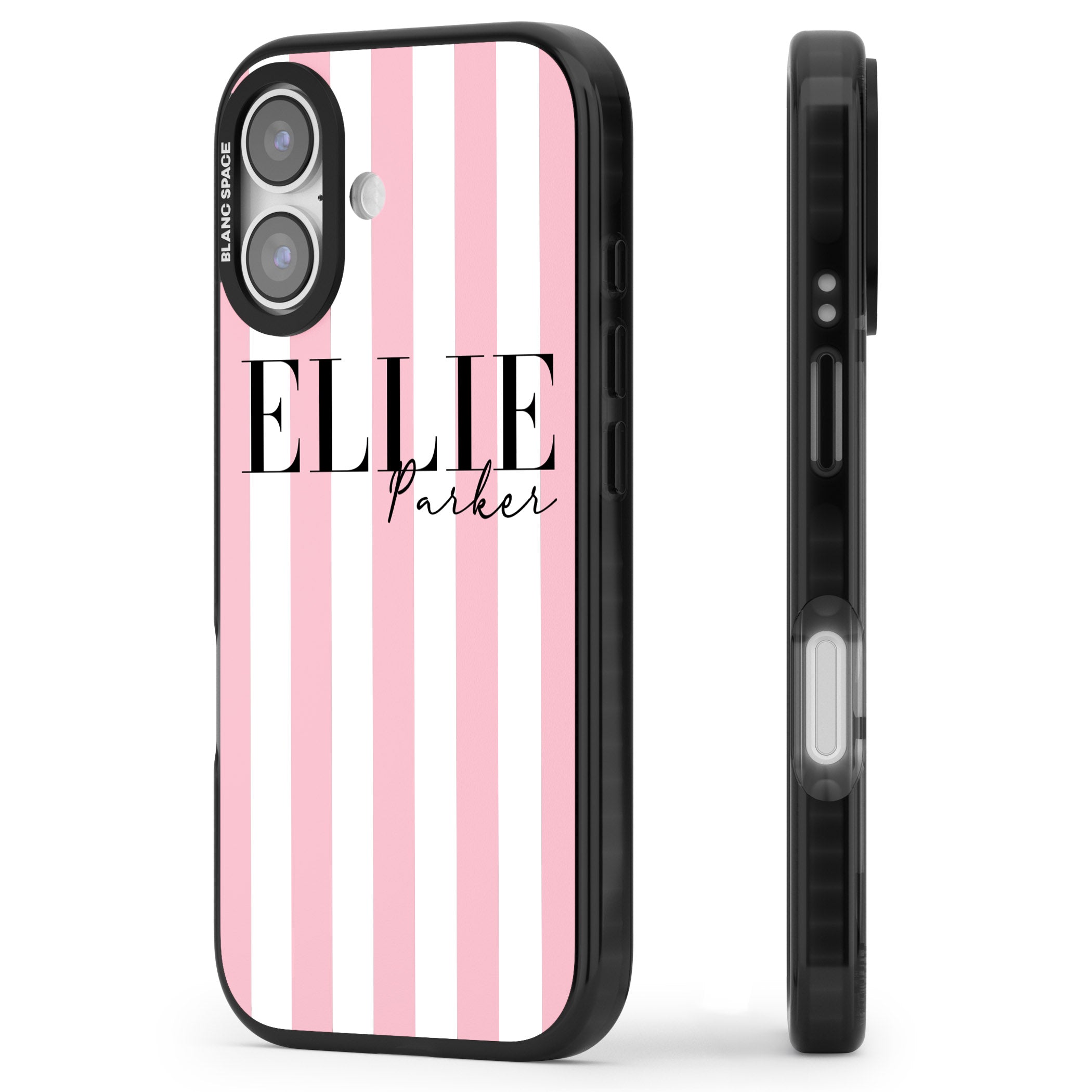 Personalised Pink Stripes iPhone 17 Impact Black Phone Case Side Profile