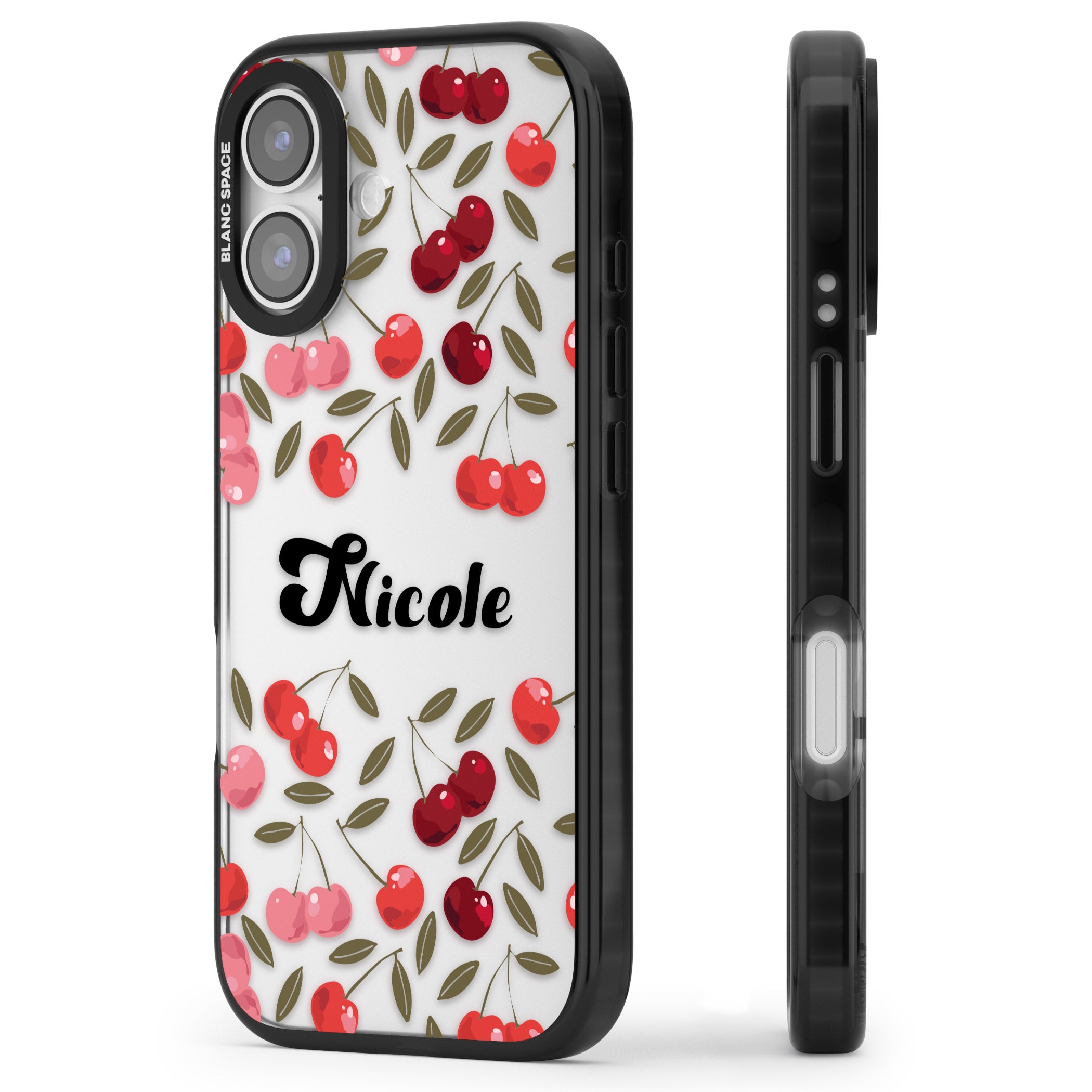 Personalised Cherry Pattern iPhone 17 Impact Black Phone Case Side Profile