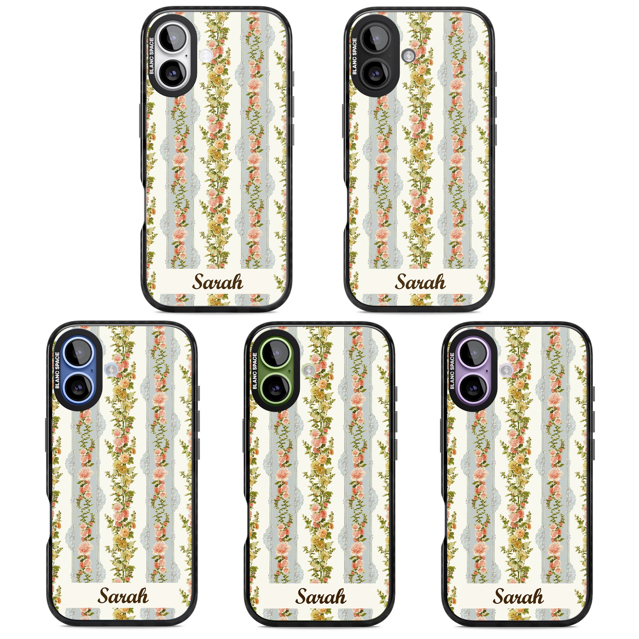 Personalised Vintage Floral Stripes iPhone 17 Impact Black Phone Case APT Impact Protection