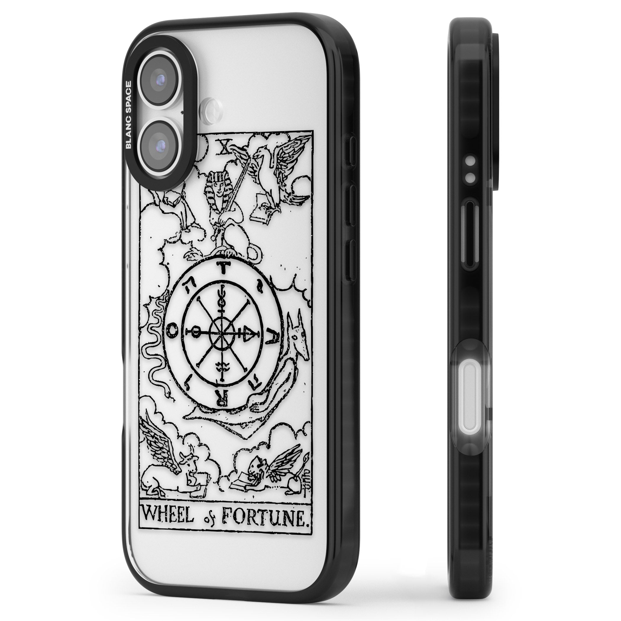 Personalised Wheel Of Fortune Tarot Transparent iPhone 17 Impact Black Phone Case Side Profile