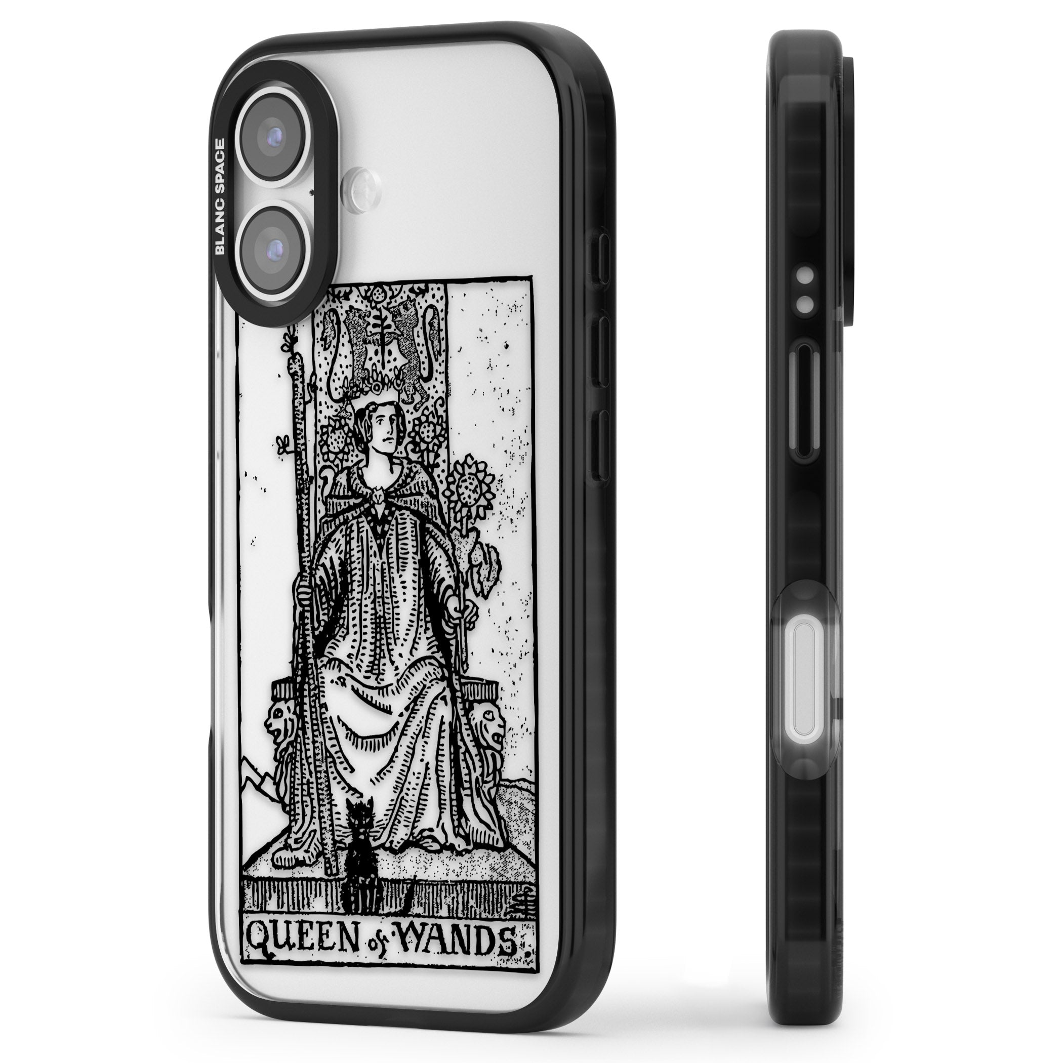 Personalised Queen Of Wands Tarot Card (Clear) iPhone 17 Impact Black Phone Case Side Profile