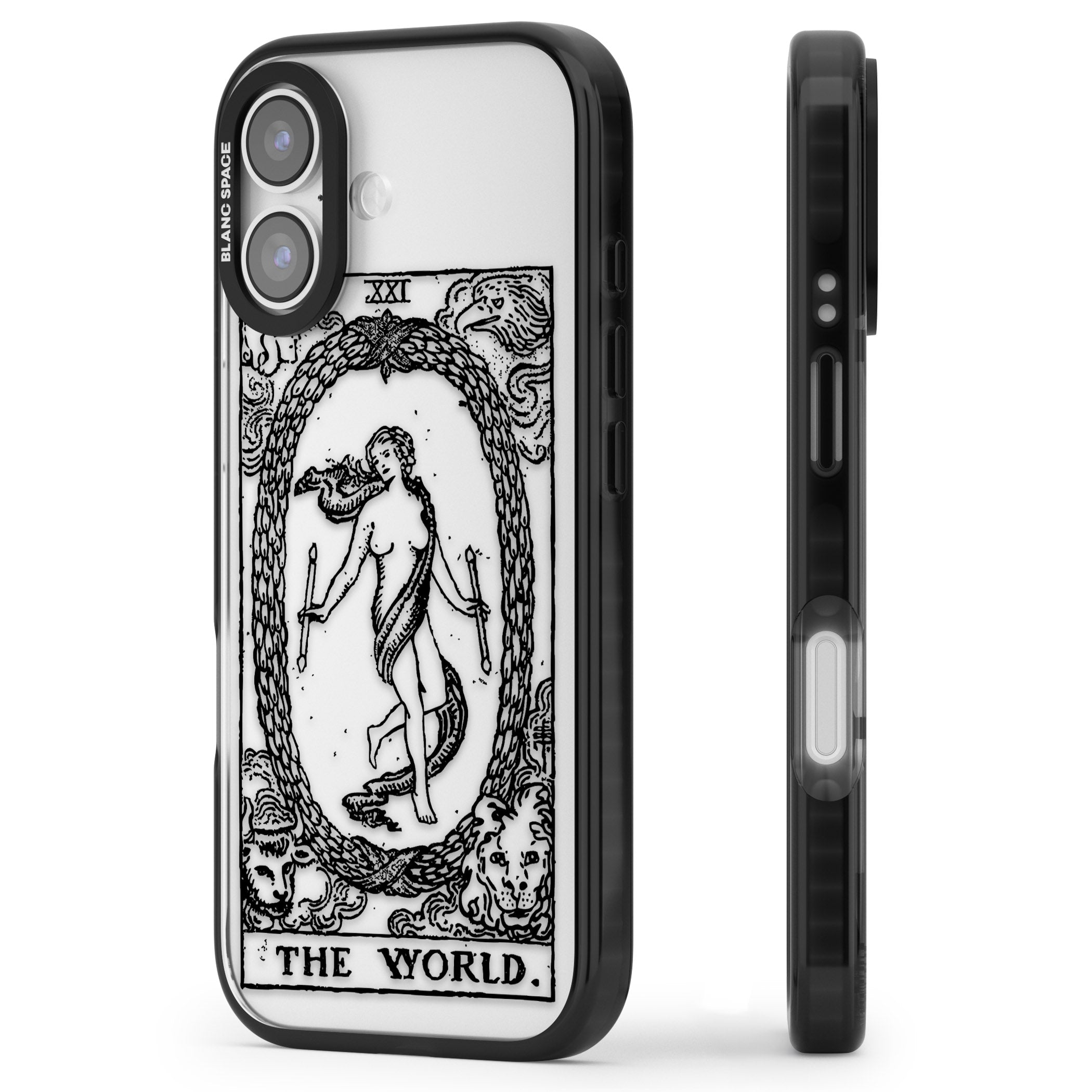 Personalised The World Tarot Card (Clear) iPhone 17 Impact Black Phone Case Side Profile