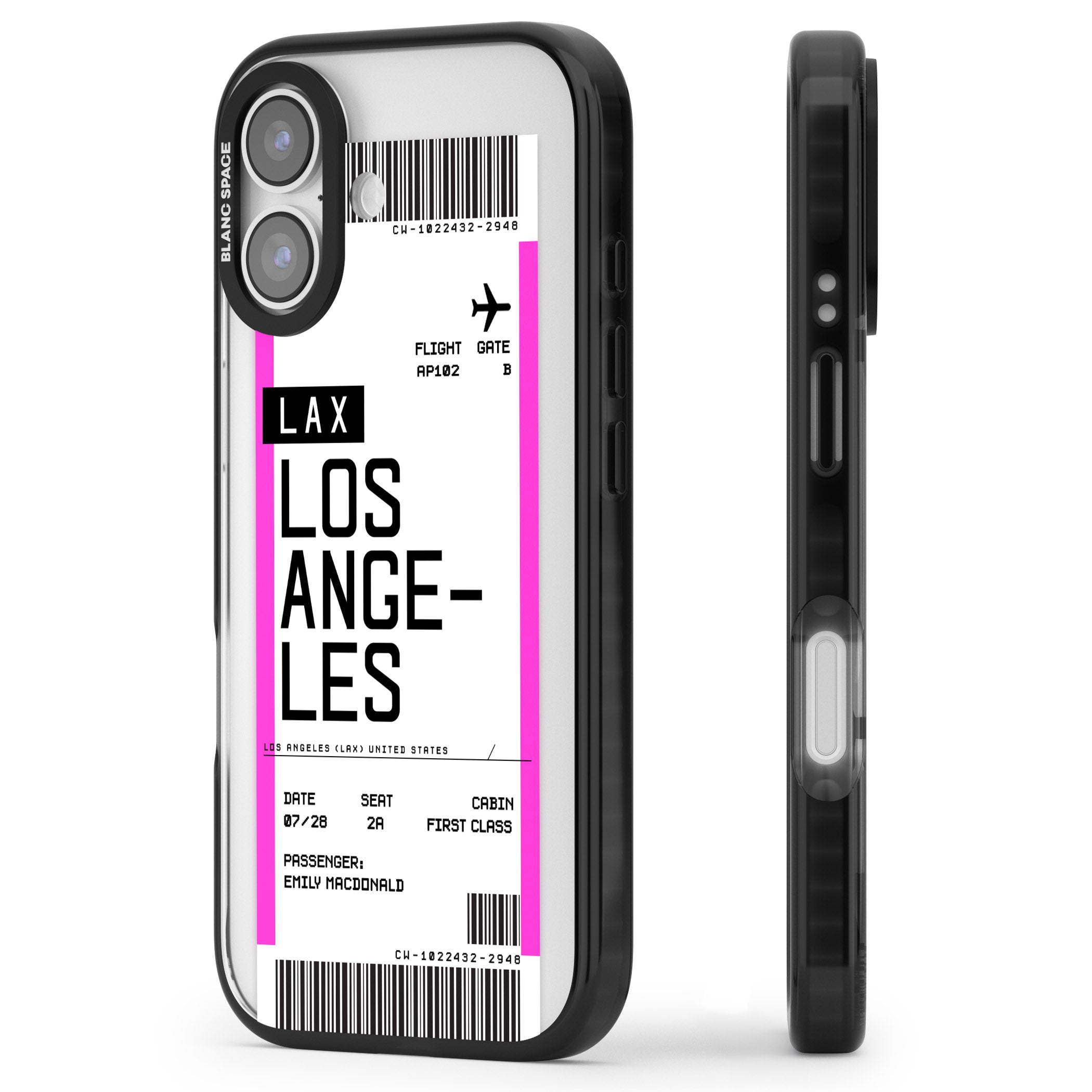 Personalised Los Angeles Boarding Pass iPhone 17 Impact Black Phone Case Side Profile