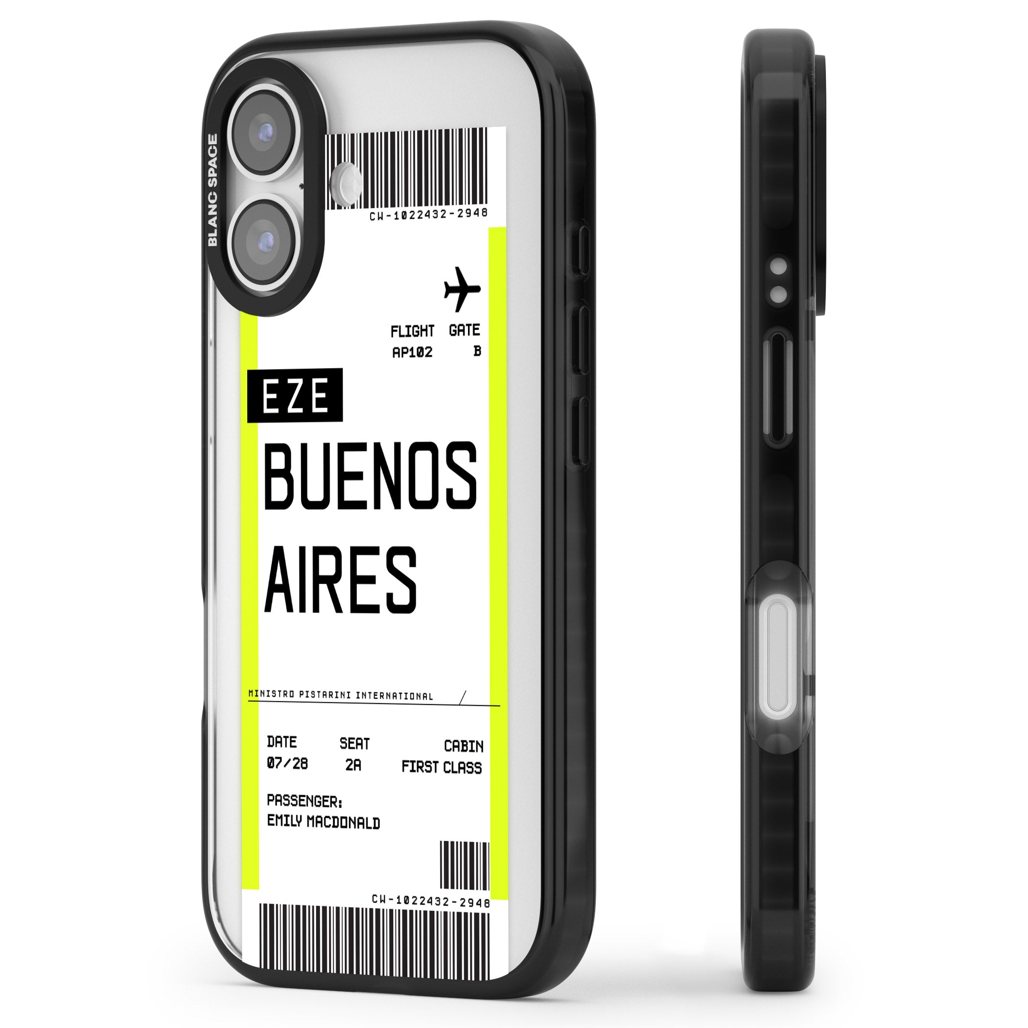 Personalised Buenos Aires Boarding Pass iPhone 17 Impact Black Phone Case Side Profile