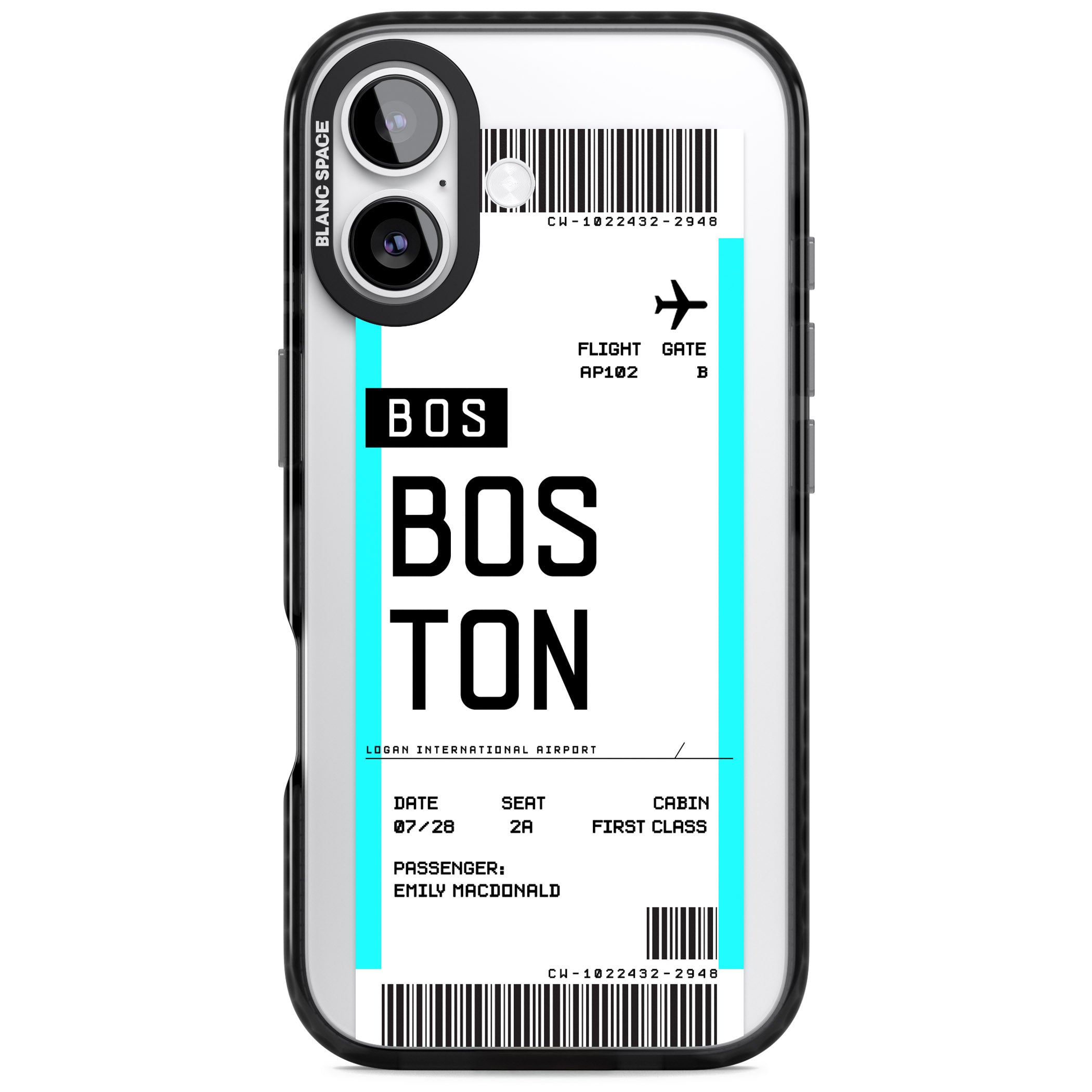 Personalised Boston Boarding Pass iPhone 17 Impact Black Phone Case
