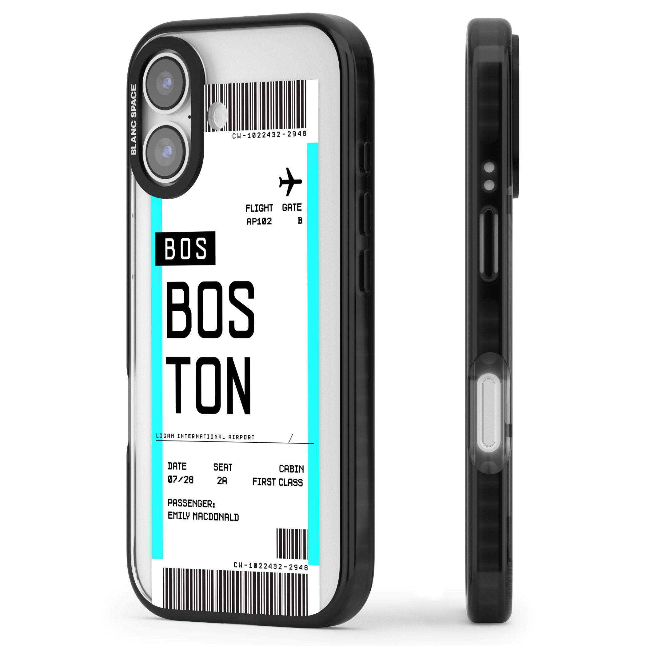 Personalised Boston Boarding Pass iPhone 17 Impact Black Phone Case Side Profile
