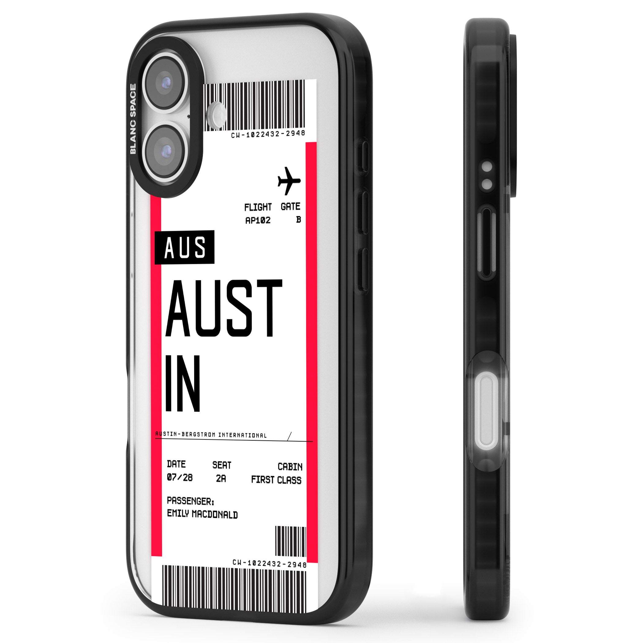 Personalised Austin Boarding Pass iPhone 17 Impact Black Phone Case Side Profile