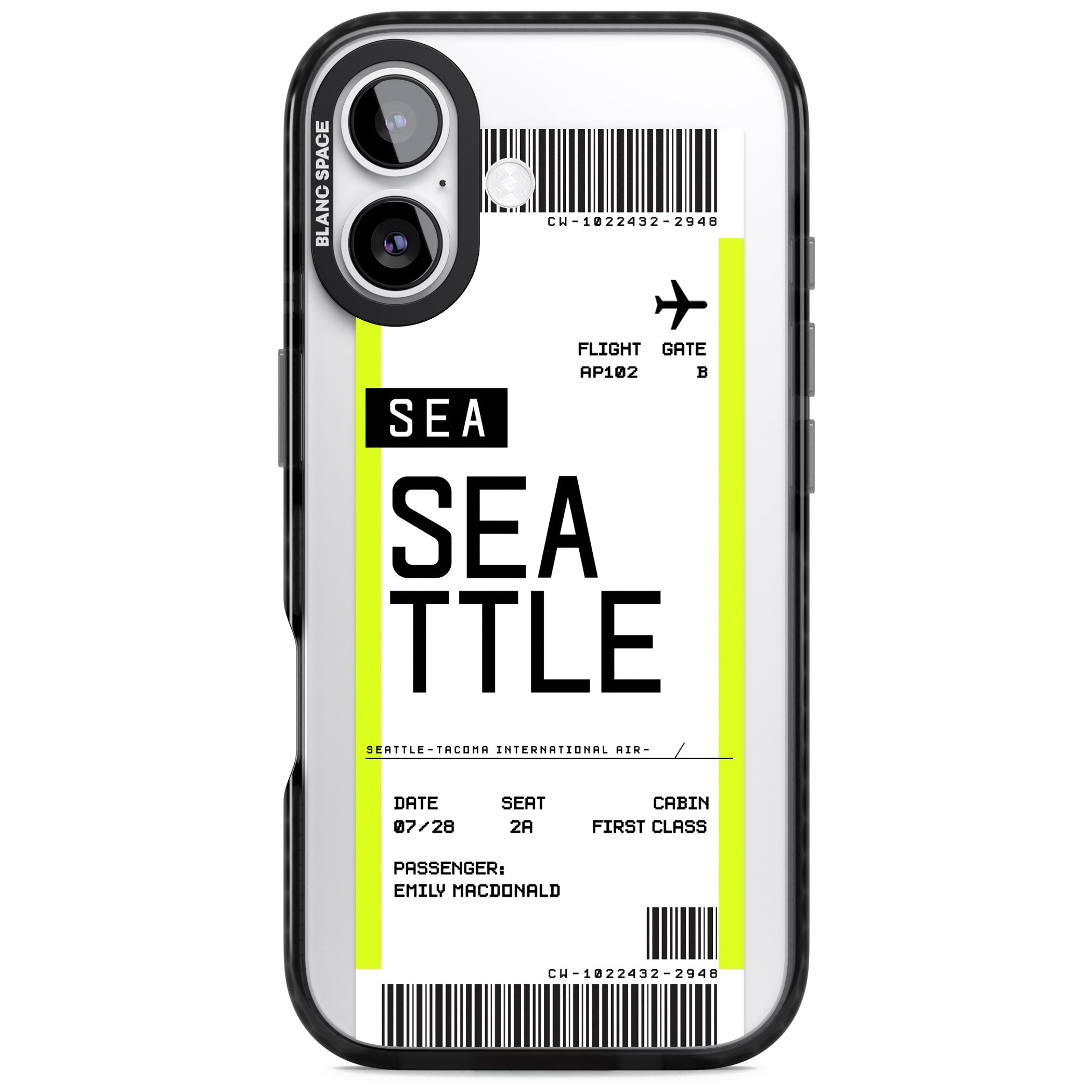 Personalised Seattle Boarding Pass iPhone 17 Impact Black Phone Case