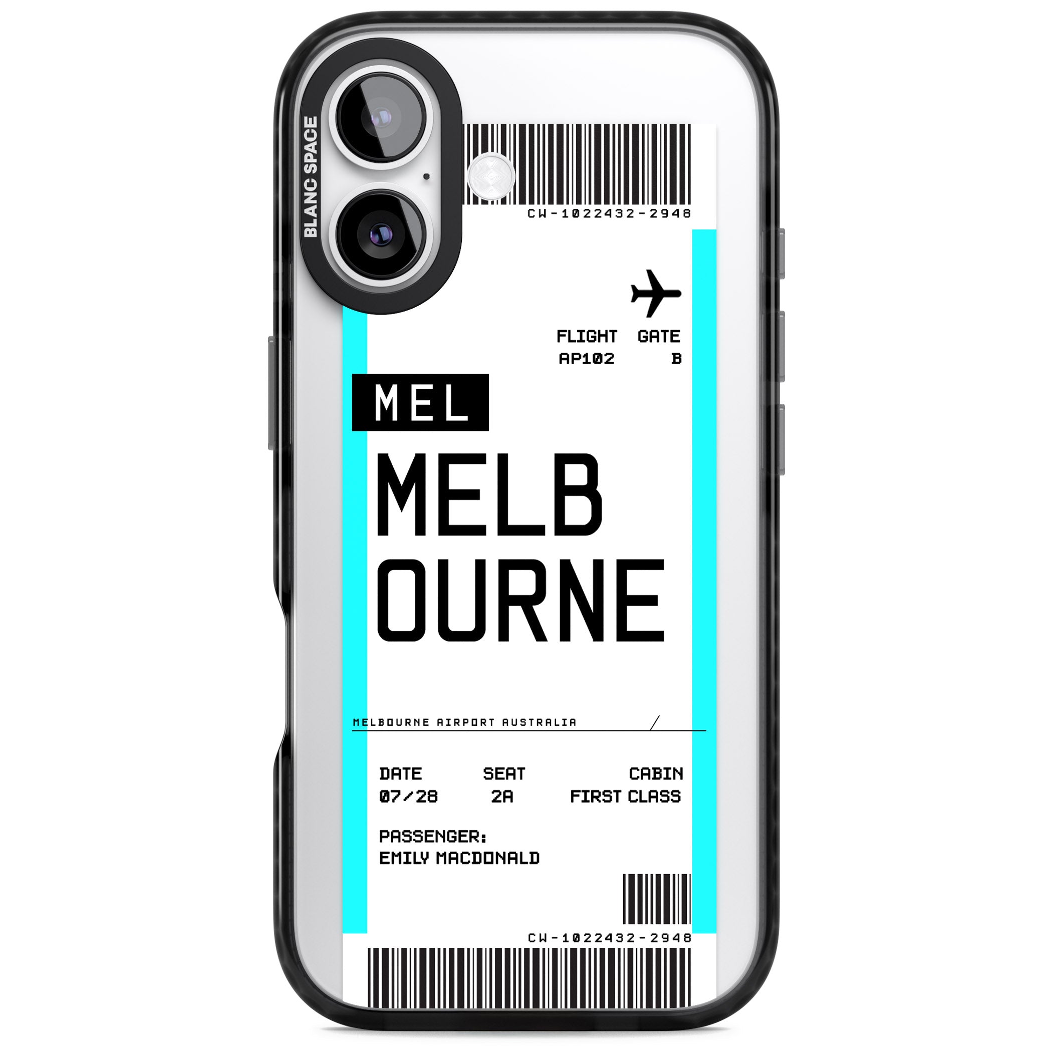Personalised Melbourne Boarding Pass iPhone 17 Impact Black Phone Case