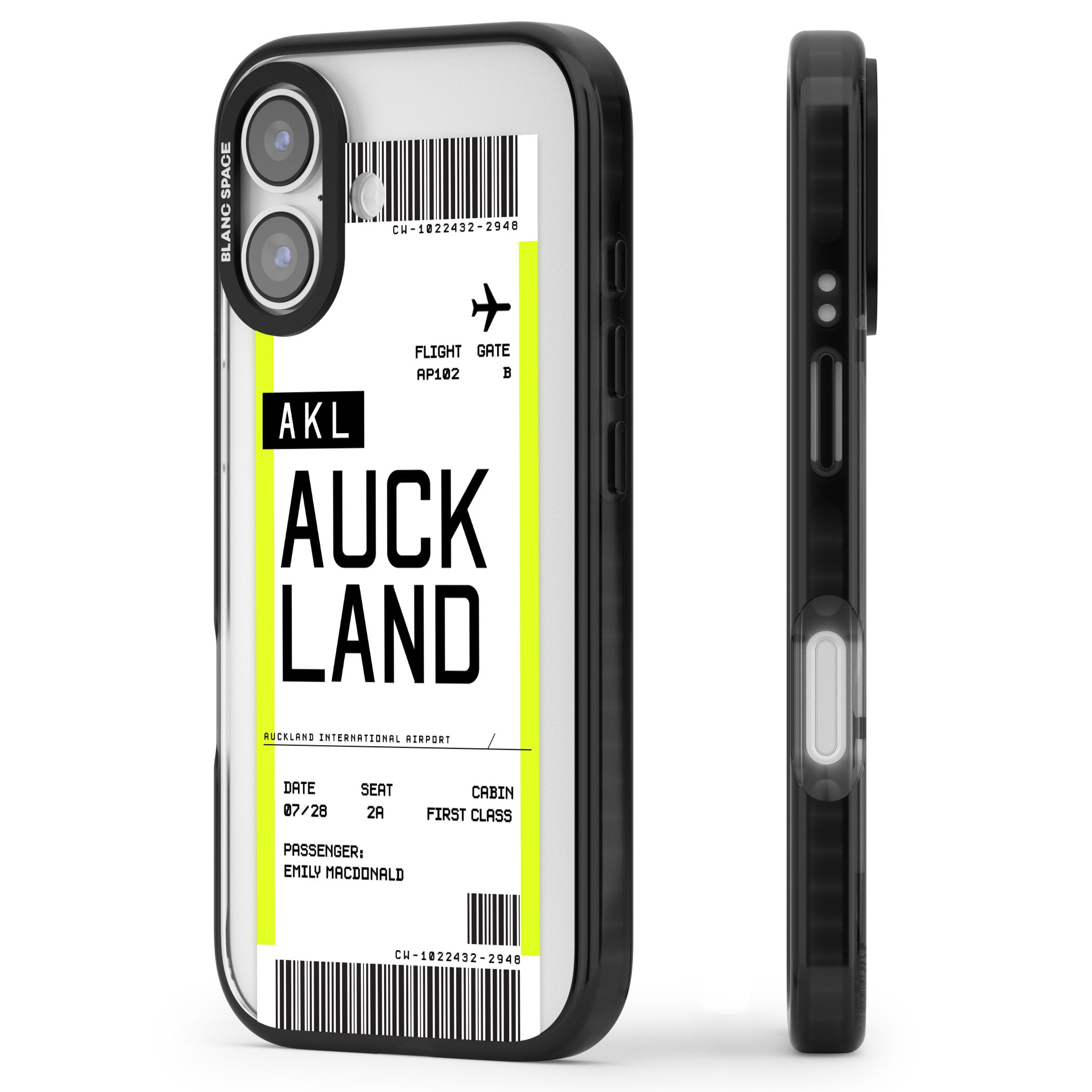 Personalised Auckland Boarding Pass iPhone 17 Impact Black Phone Case Side Profile