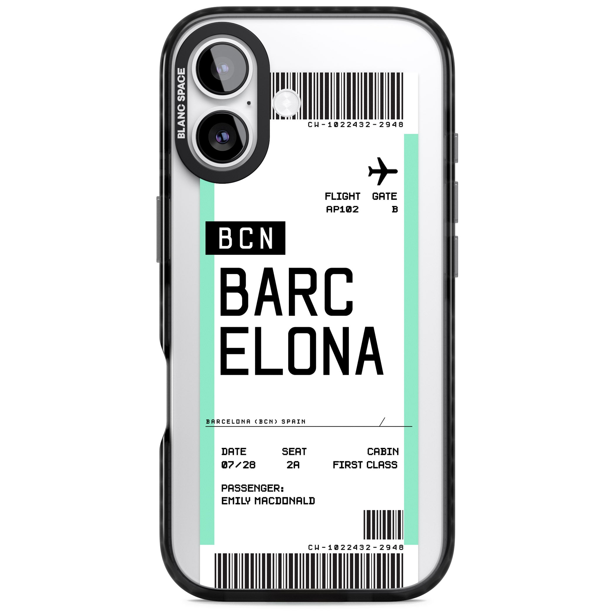 Personalised Barcelona Boarding Pass iPhone 17 Impact Black Phone Case