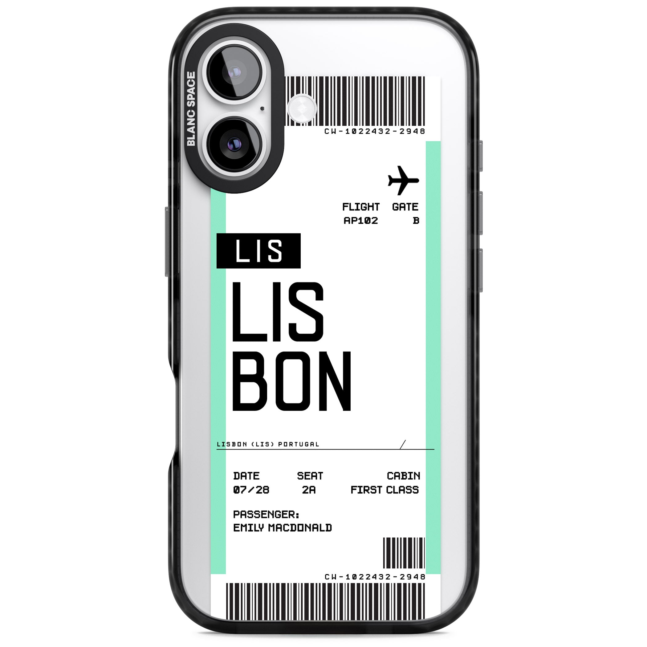 Personalised Lisbon Boarding Pass iPhone 17 Impact Black Phone Case