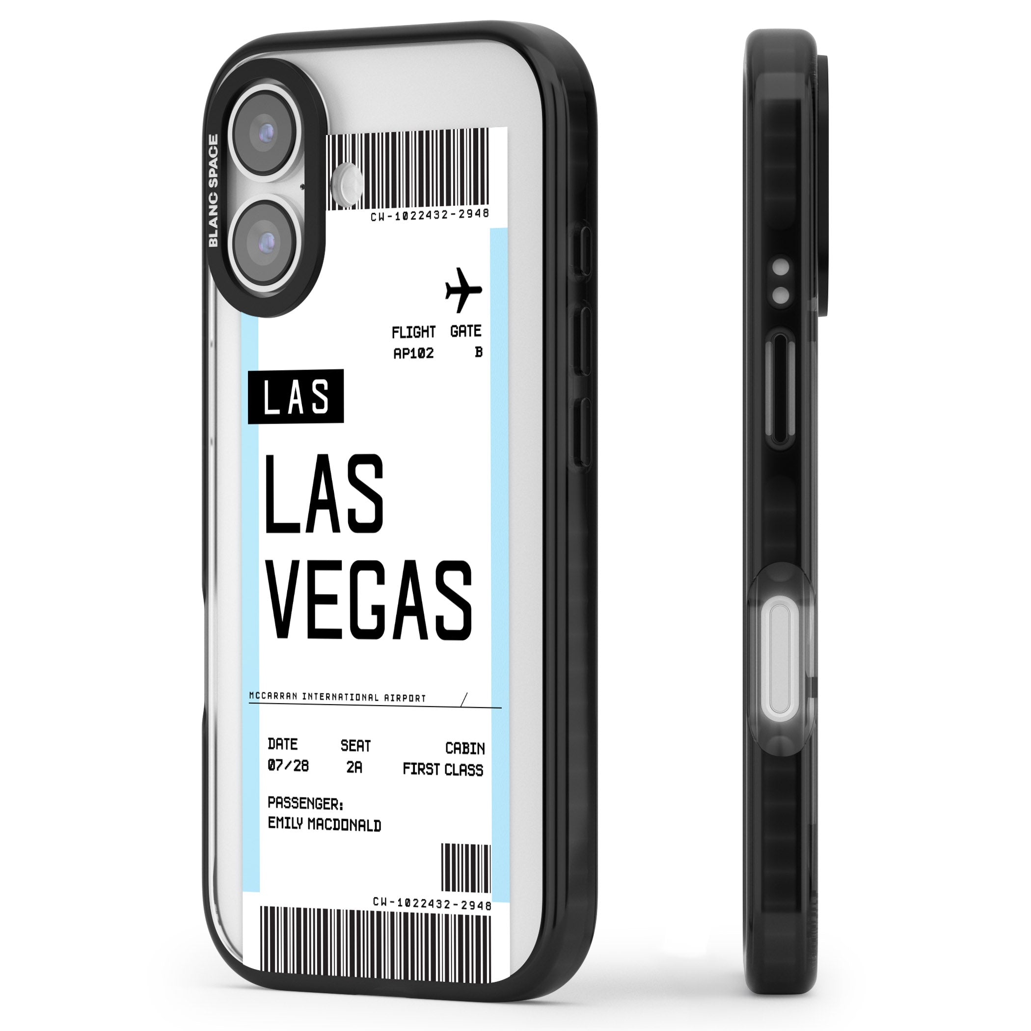 Personalised Las Vegas Boarding Pass iPhone 17 Impact Black Phone Case Side Profile