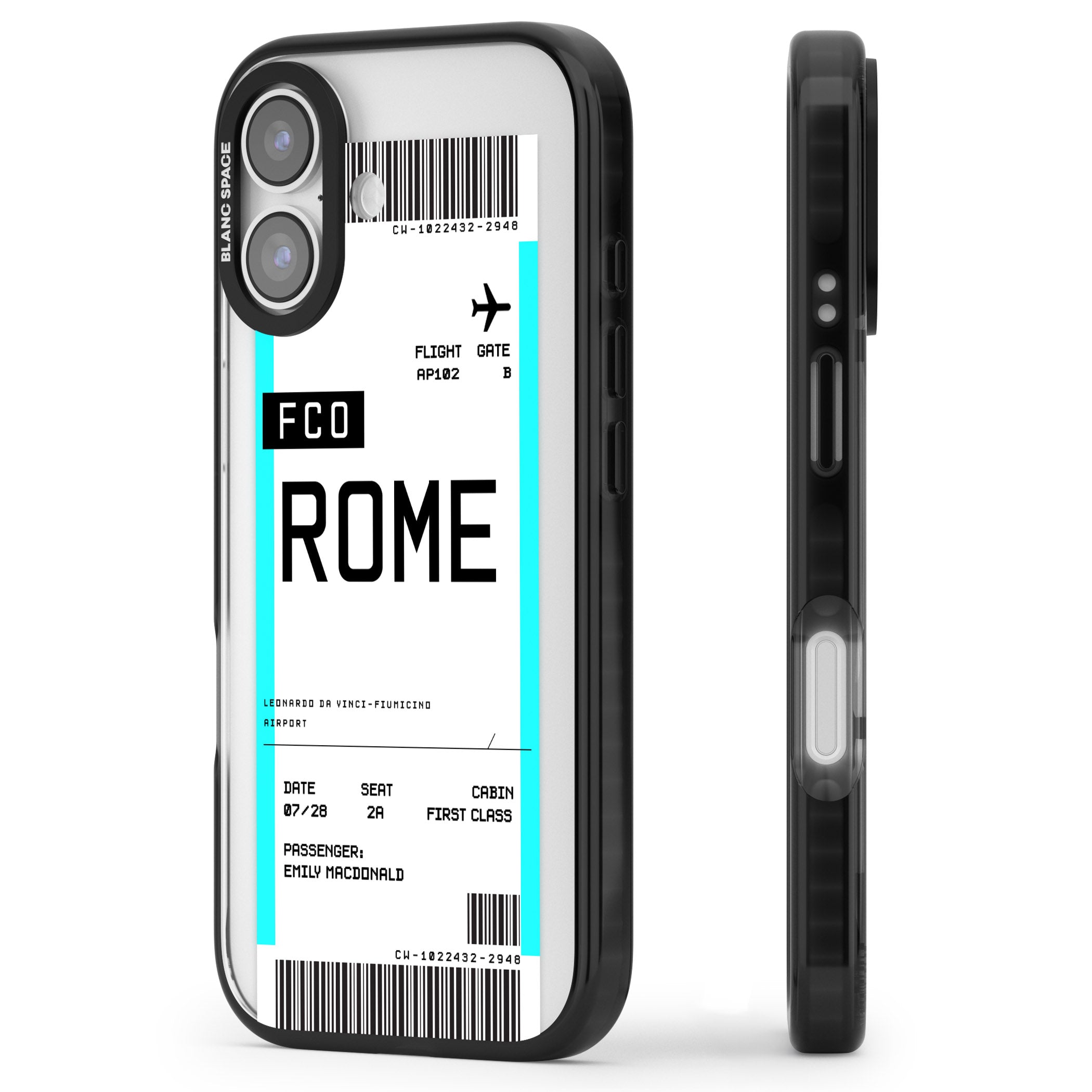 Personalised Rome Boarding Pass iPhone 17 Impact Black Phone Case Side Profile