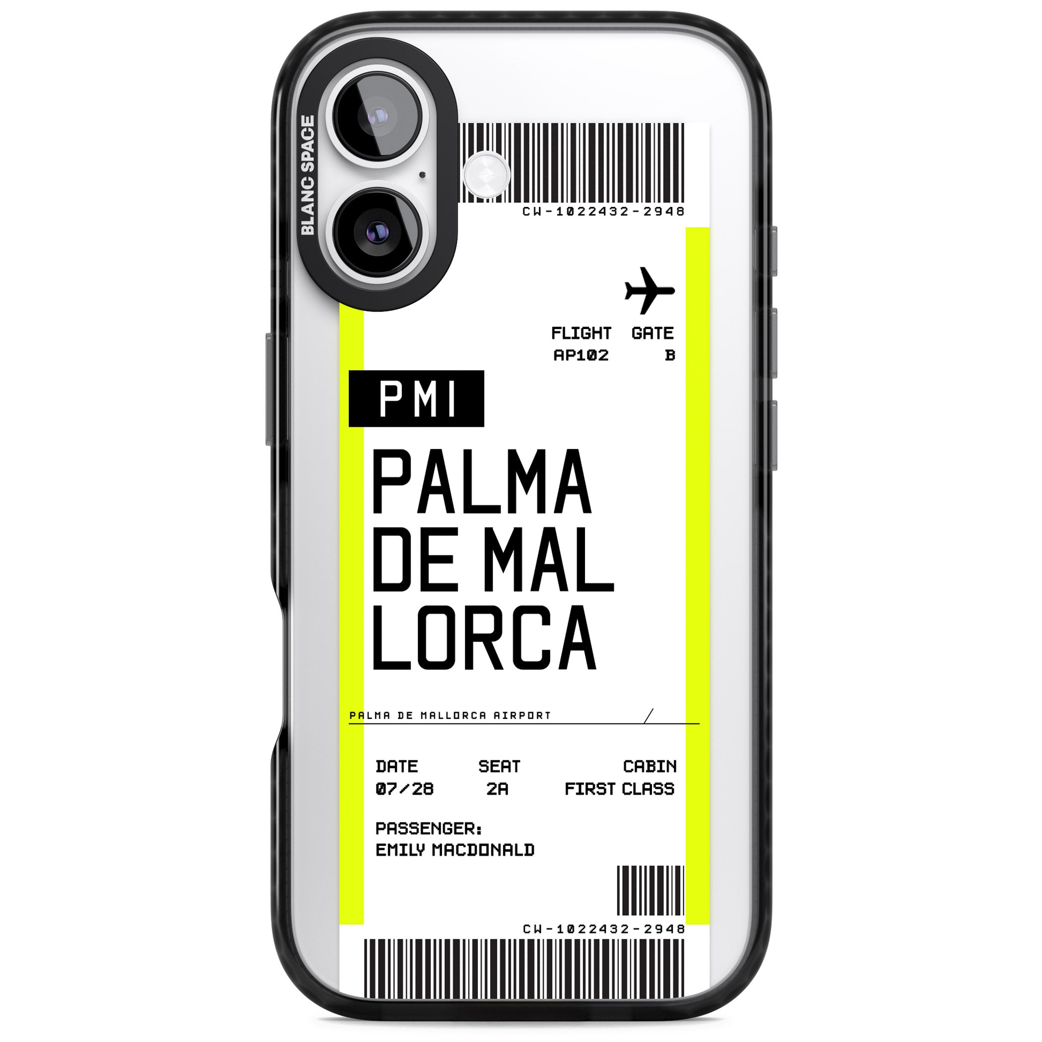 Personalised Palma De Mallorca Boarding Pass iPhone 17 Impact Black Phone Case