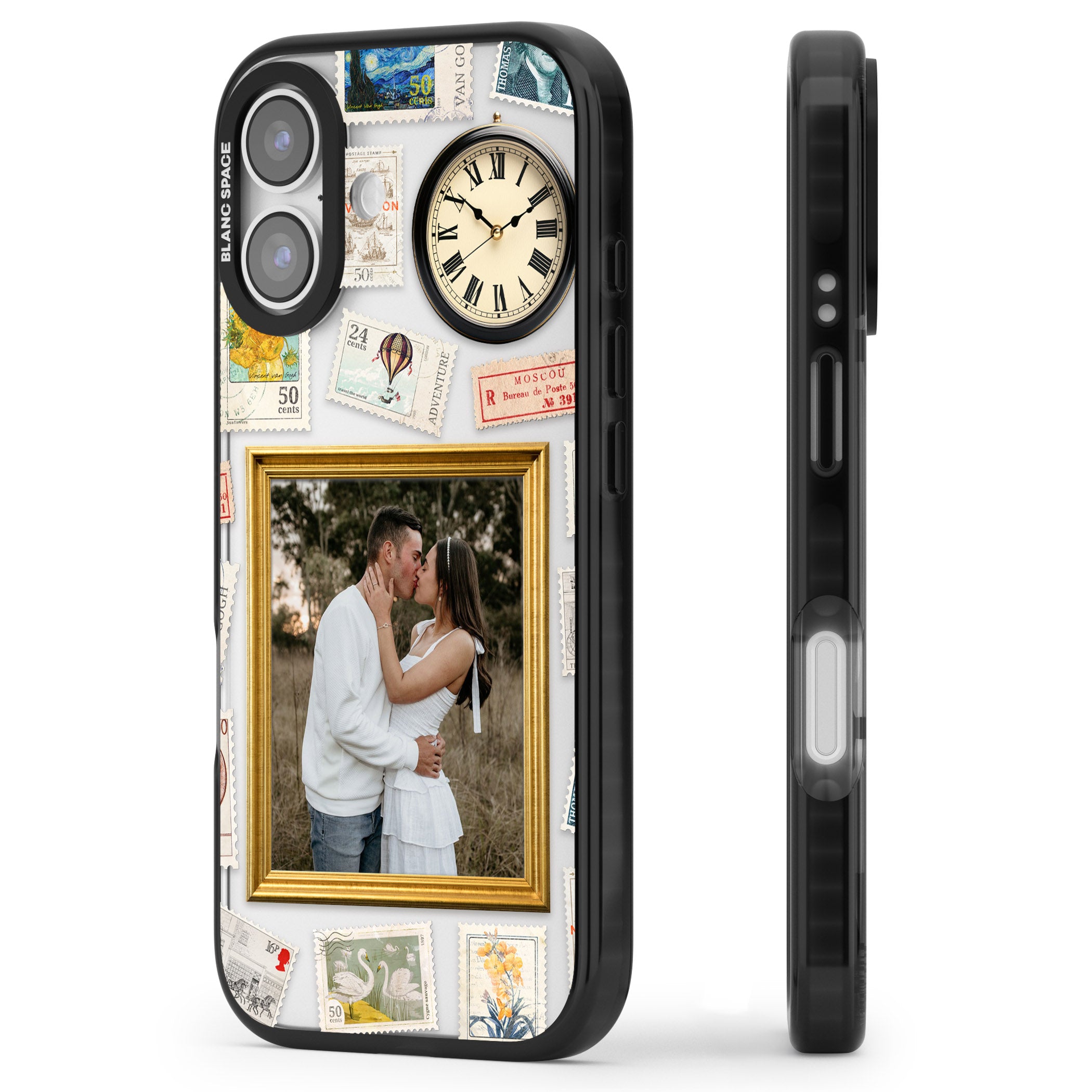 Personalised Vintage Photo Frame Collage iPhone 17 Impact Black Phone Case Side Profile
